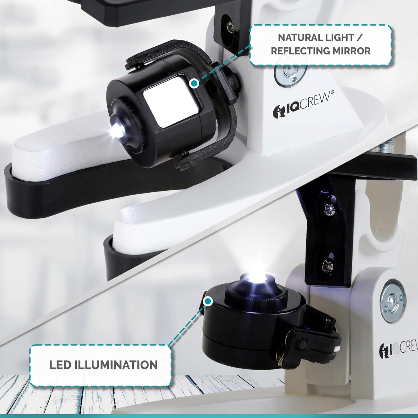 AMSCOPE-Kids 120X-1200X White Metal Arm Starter Kids Student Microscope Kit and Compact Refractor Telescope with Tripod - M30-ABS-KT2-W-TKVB1