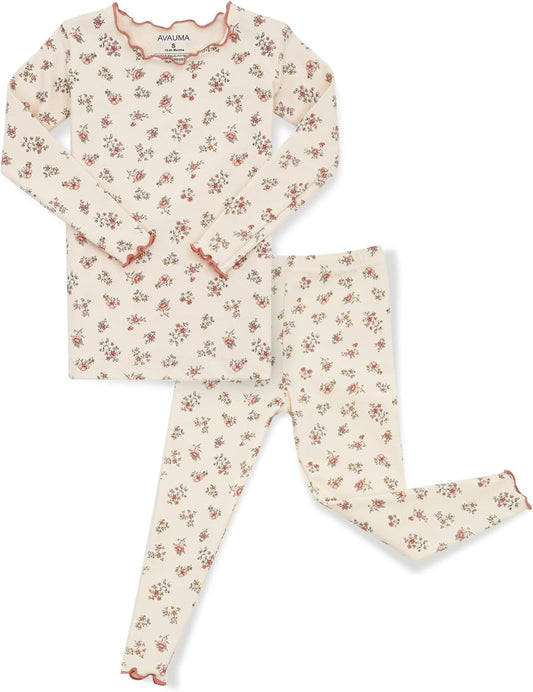 AVAUMA Baby Boy Girl Pajama Set 6M-7T Kids Cute Toddler Snug fit Flower Pattern Design Pjs Cotton Sleepwear Ruffled Shirring