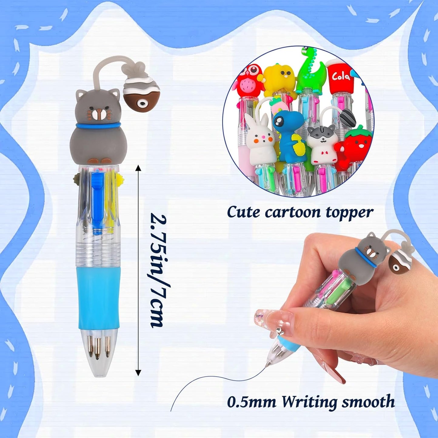 12Pcs Mini Multicolor Pens in One 4-in-1 Cute Pens Bulk for Kids, Ballpoint Pen for Birthdays and Children's Parties, Fun Pen Gifts Assorted Ink Kawaii Pen