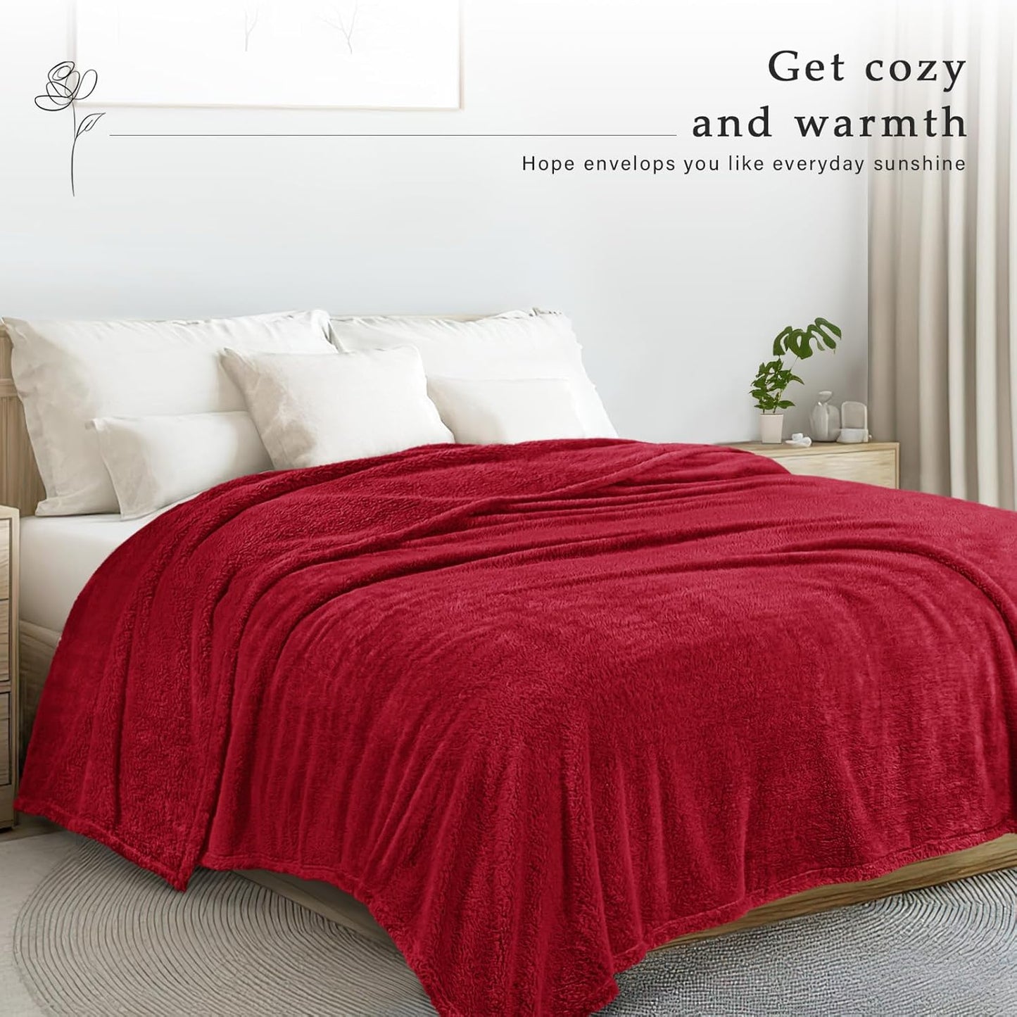 Exclusivo Mezcla Twin Size Flannel Fleece Blanket, Super Soft Velvet Plush Bed Blanket, Fuzzy Cozy and Warm for All Seasons, 60x80 Inches, Deep Red