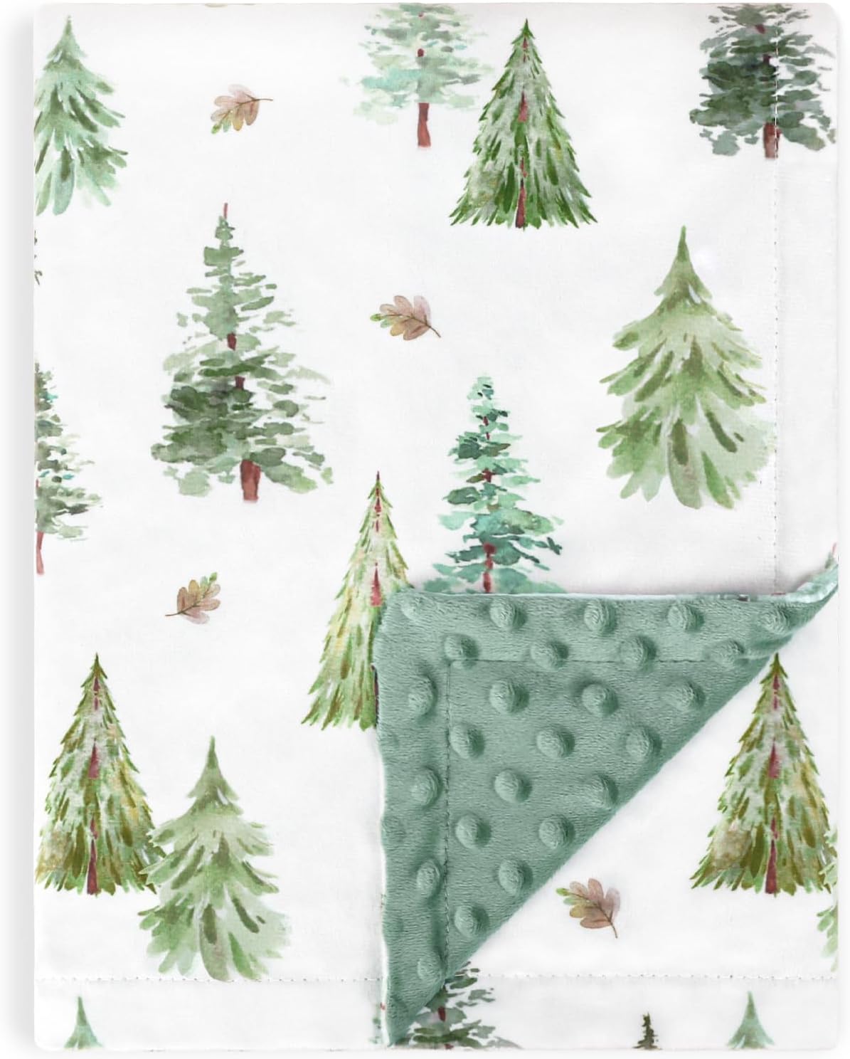 HOMRITAR Baby Blanket for Boys Soft Lightweight Minky Blanket with Double Layer Dotted Backing for Infant Toddler Nursery Crib with Green Pine Tree Design 30 x 40 Inch