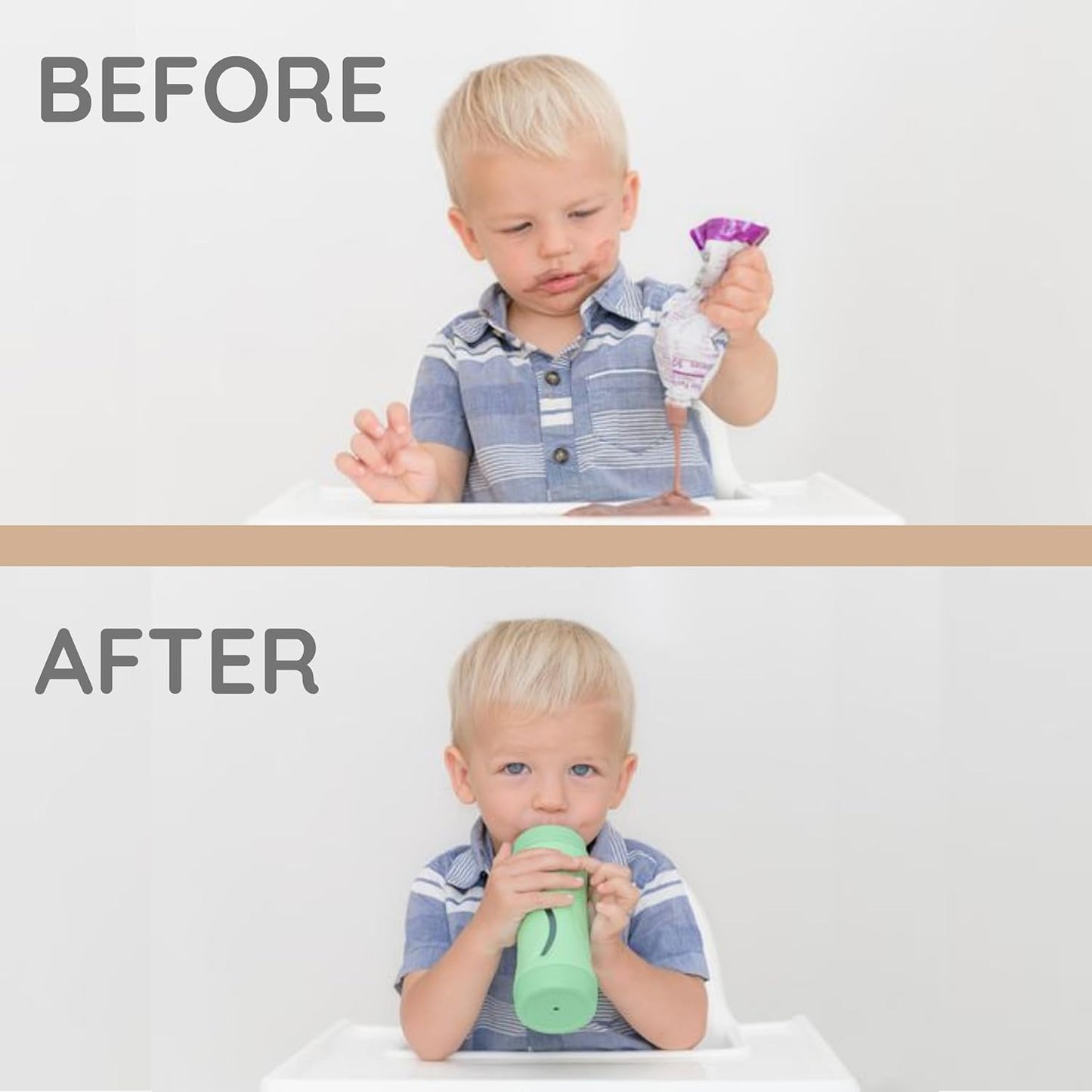 Subo Baby Food Bottle Starter Set | No Mess Baby Toddler Self Feeder | Squeeze Free Design for Purees, Smoothies, Yogurt, Oatmeal, or Thickened Liquids | Reusable Silicone Washable Cup (Oatmeal)