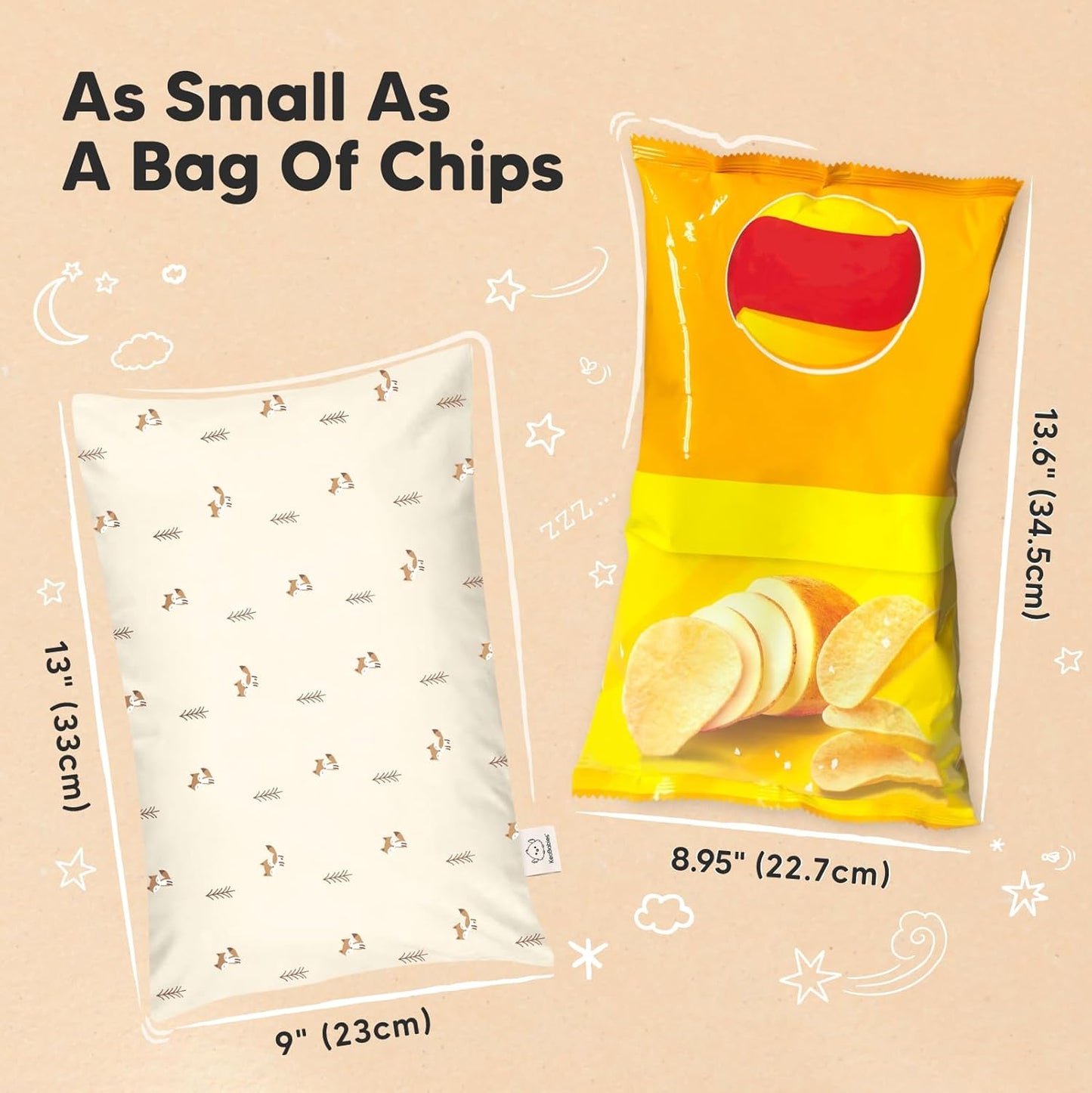 Mini Toddler Pillow with Pillowcase - 9x13 My Little Dreamy Travel Kids Pillow for Sleeping, Toddler Bed, Small, Tiny, Organic Cotton Pillowcase, Soft & Breathable, Kids 2-4 Years Old (Fox Tales)