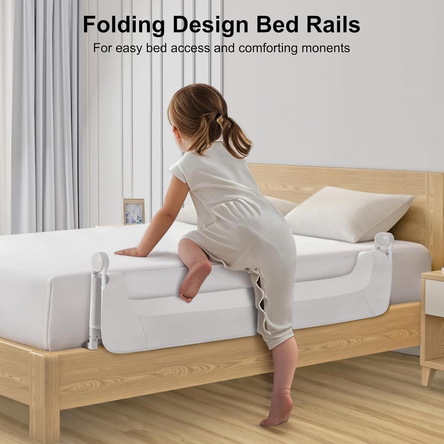 Bed Rail for Toddlers,Swing Down Kids Bed Rails Guard for Twin,Full,Queen,Bunk Size Bed,Extra Tall Childbed Rail Guard with Reinforced Anchor Safety System(White,40 Inch,1 Side)