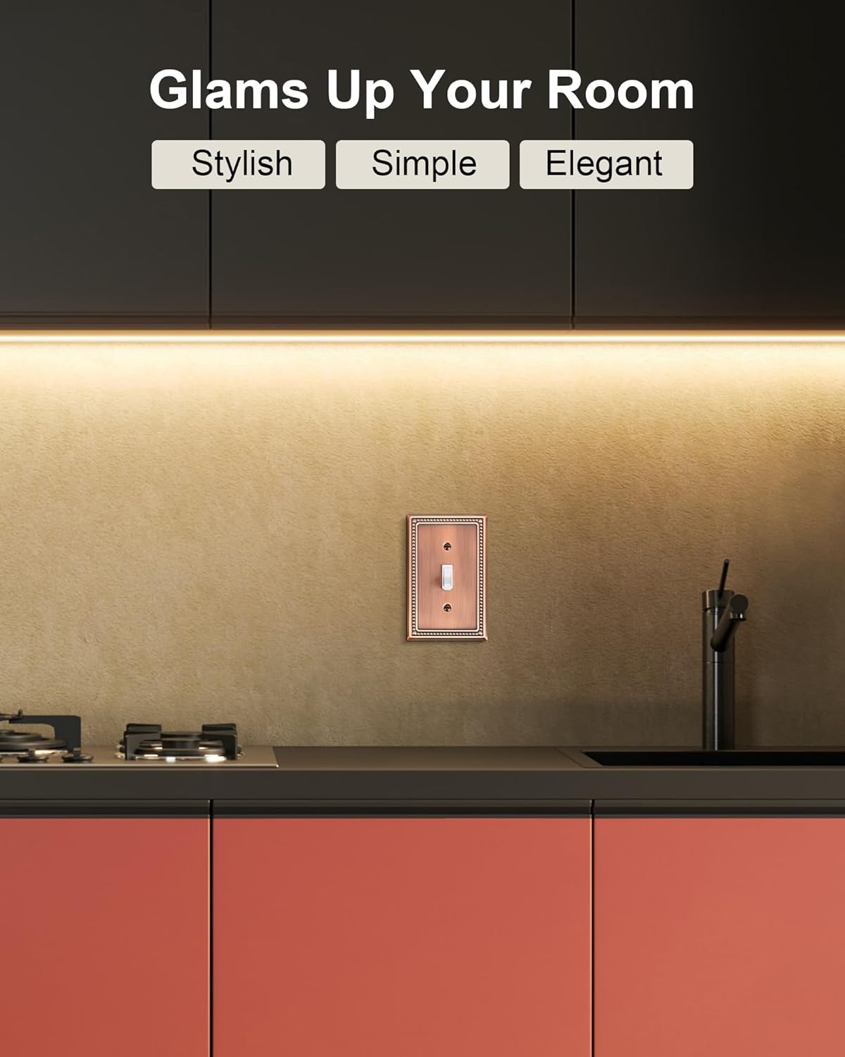 2-Pack Single Toggle Light Switch Cover Plate, Pearls Decorative Switch Plate Covers, Antique Copper 1 Gang Metal Wall Plate, Corrosion Resistant