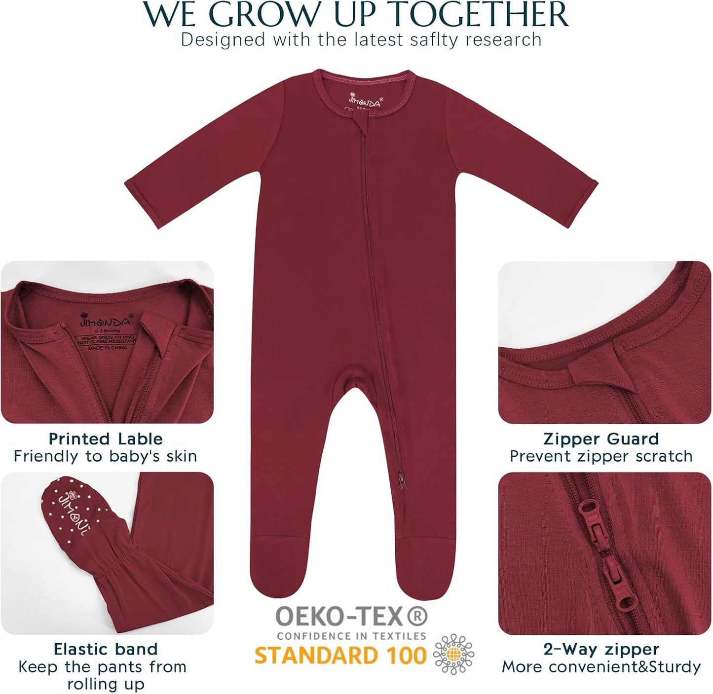 Jimonda Bamboo Baby Pajamas,Unisex Boys Girls One-Piece Footies,Long Sleeve Sleepers 2-Way Zip closure Romper