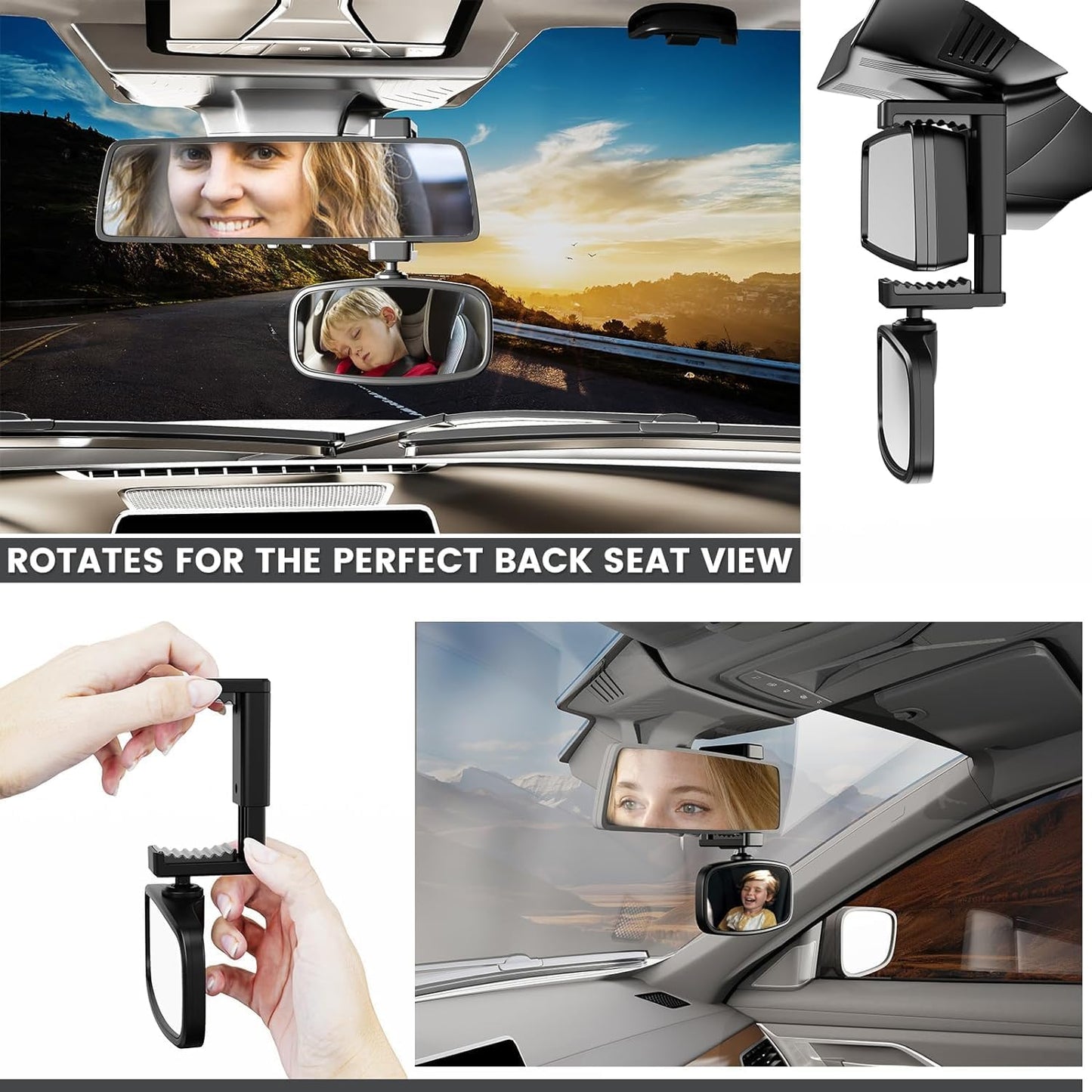 360-Degree Baby Car Mirror for Rear-Facing Seats,Kids Safety Mirrors with Tool-Free Installation,Kids Rear View Mirror BPA-Free Shatterproof & ASTM Certified (Adjustable 14"-22") (2 Pack)