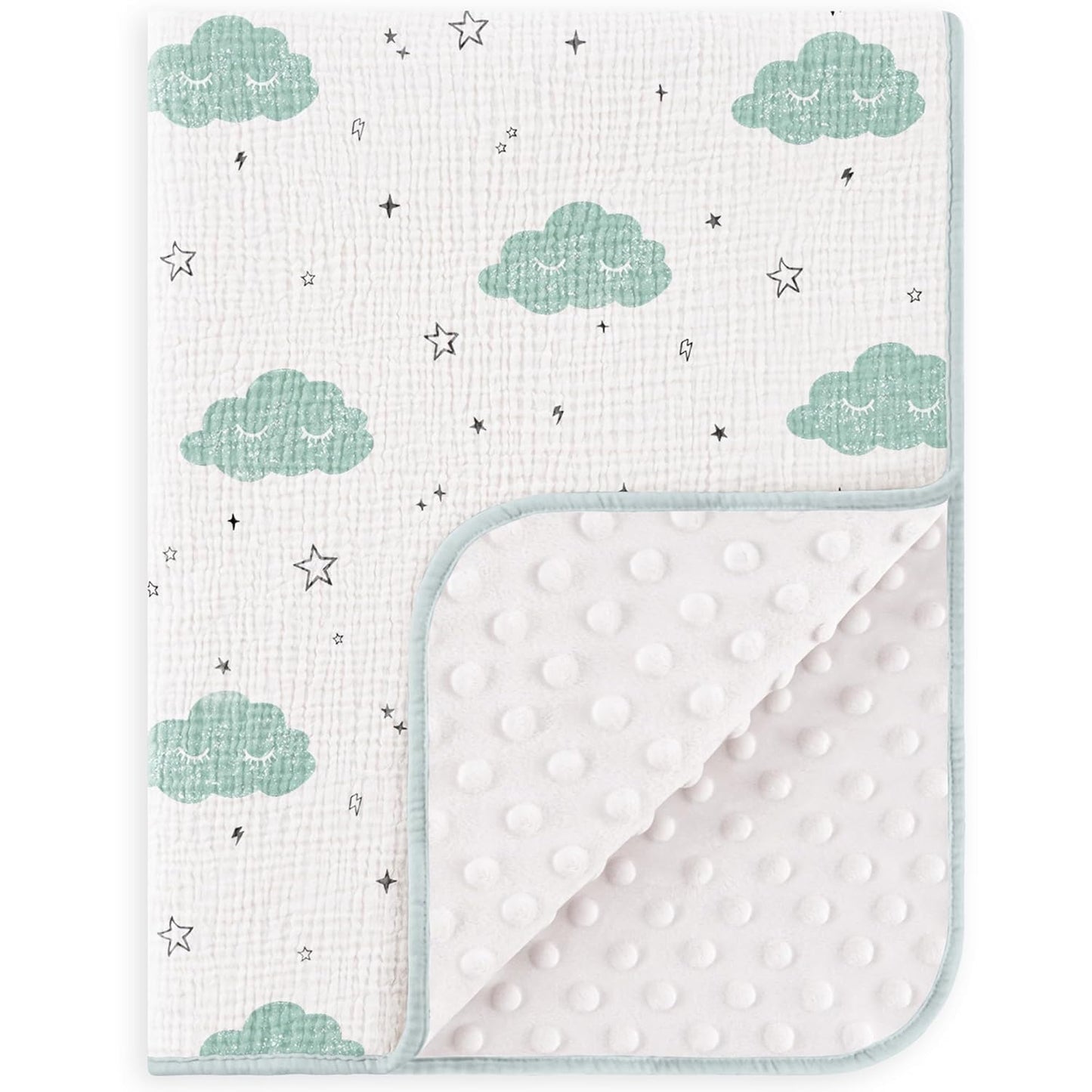 Susurration Baby Blanket for Unisex Boys Girls, Soft Nursery Minky Blanket with Muslin Cotton Front and Dotted Fleece Back, Receiving Blanket for Baby Newborn Infant, 30x40inch (Cloud)