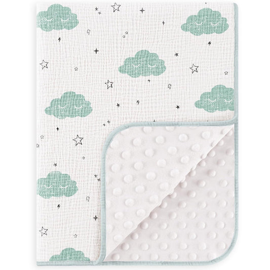 Susurration Baby Blanket for Unisex Boys Girls, Soft Nursery Minky Blanket with Muslin Cotton Front and Dotted Fleece Back, Receiving Blanket for Baby Newborn Infant, 30x40inch (Cloud)