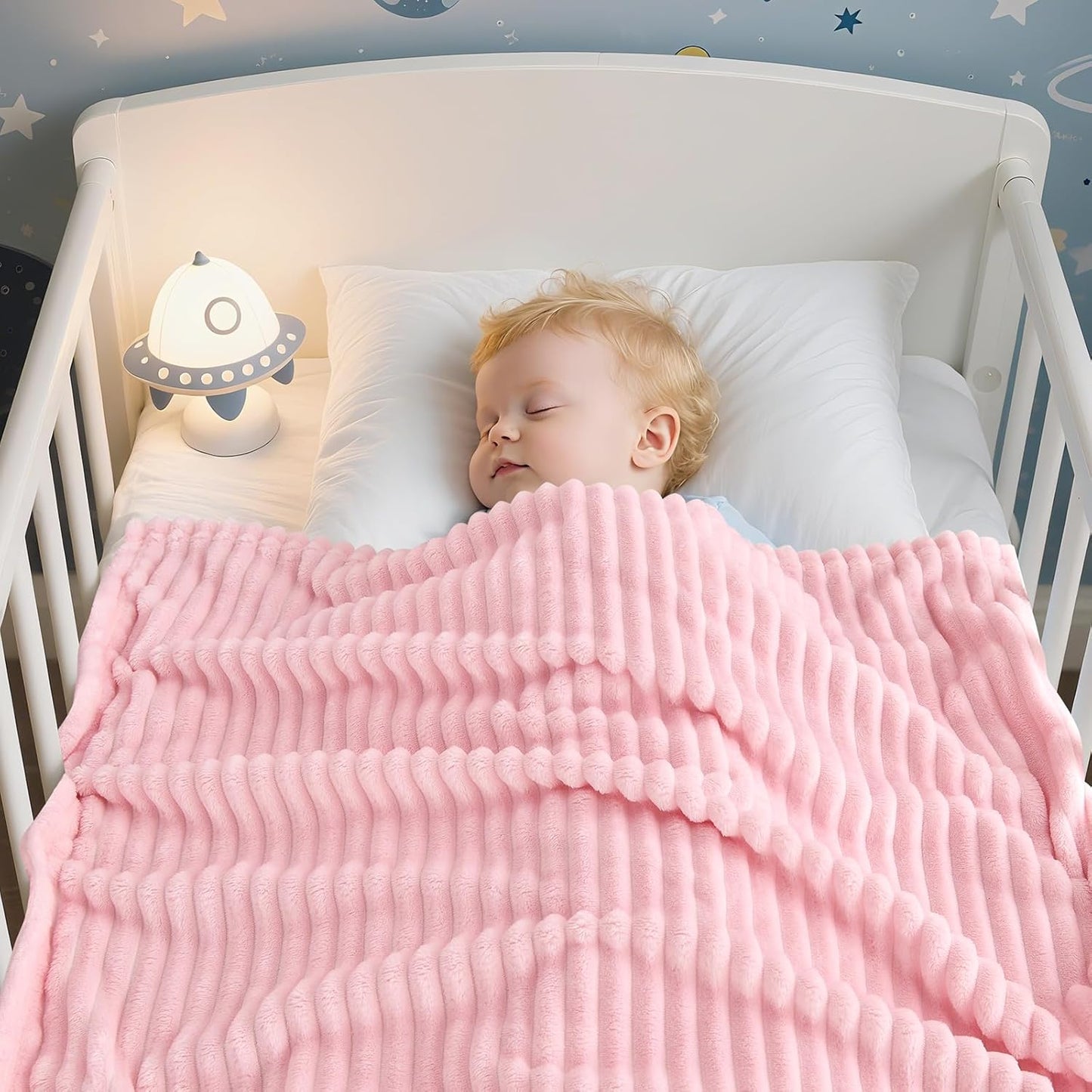 Soft Fleece Baby Blanket Ultra Cozy Pink Baby Blankets for Girls Warm and Lightweight Infant Toddler Newborn Receiving Gift with Reversible Stripes for Crib Stroller, 30x40 Inch, Light Pink