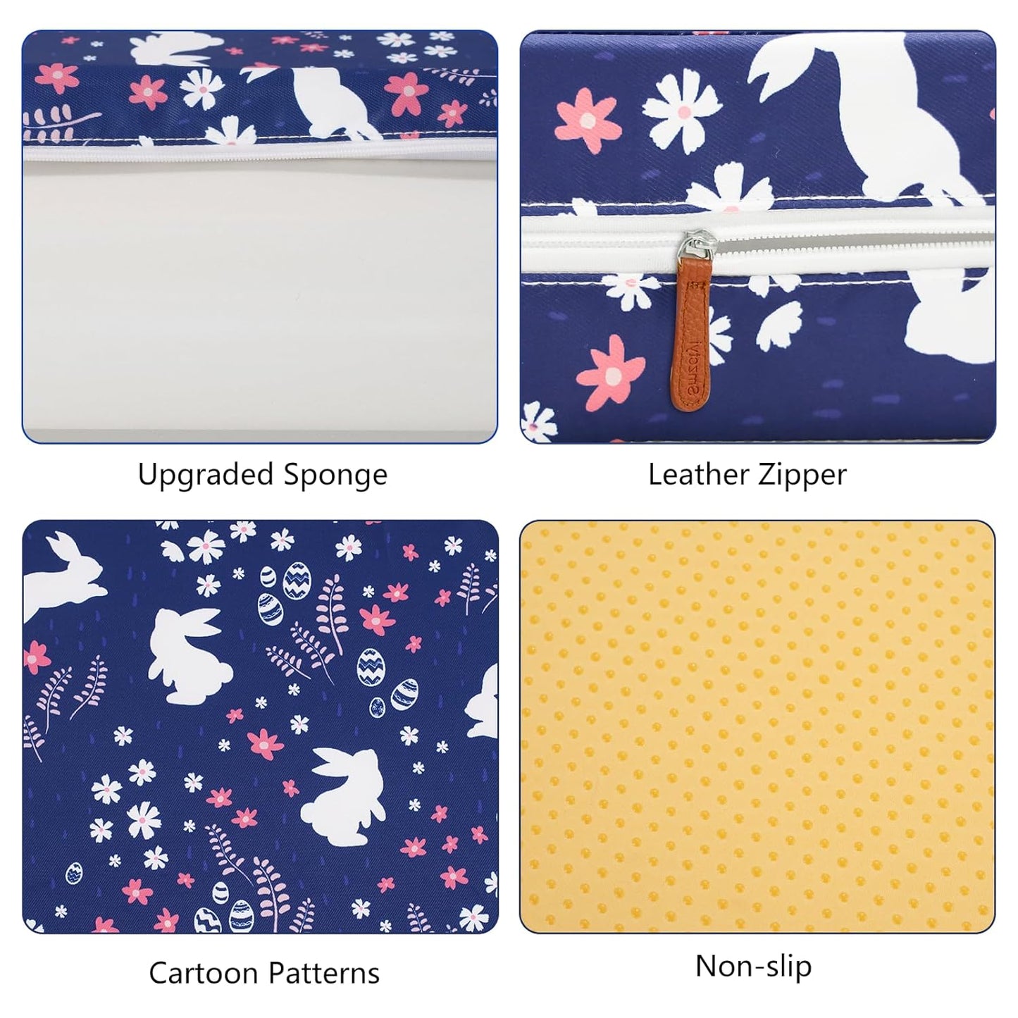 SMZCTYI Toddler Booster Seat for Dining Table, Stronger Support Non-Slip Bottom Double Safe Straps Booster Seat Dining Toddler, Portable Travel Increasing Cushion (Navy Blue Rabbit)