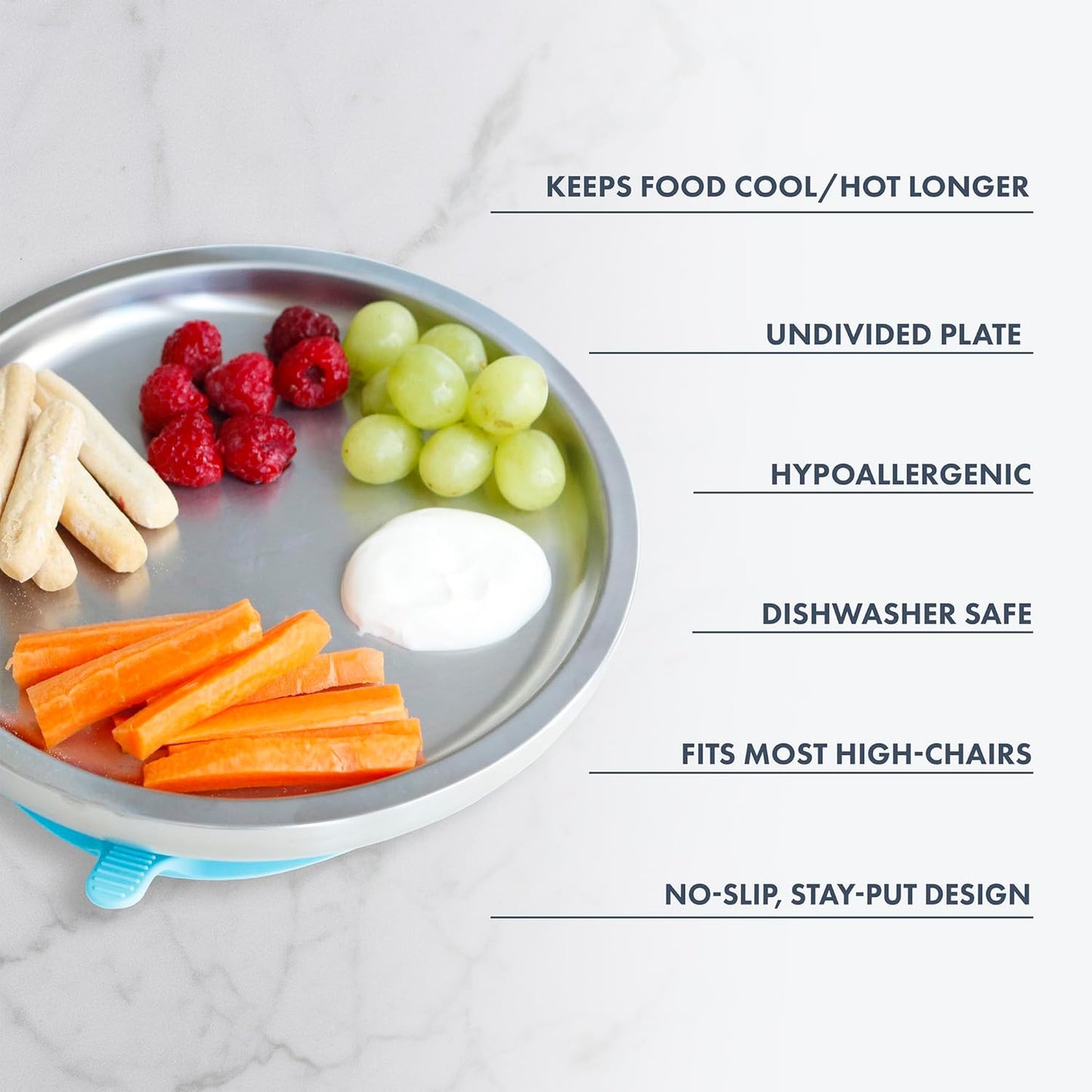 Avanchy Open Baby Plates with Suction – Stainless Steel Divided Plates for Toddlers, BPA-Free, Dishwasher Safe, Unbreakable, Non-Toxic, 100% Silicone Suction – Yellow