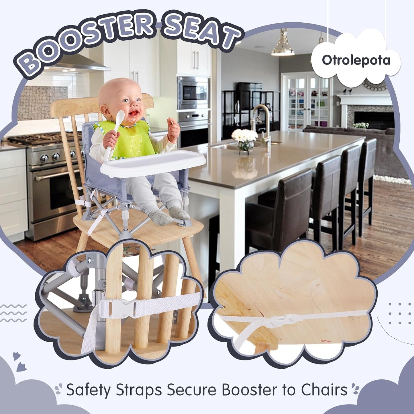 Portable Booster Seat, Toddler Baby Seat with Tray for Dining Table Compact Floor Chair for Camping Lawn Beach Babies Travel 6-36 Months