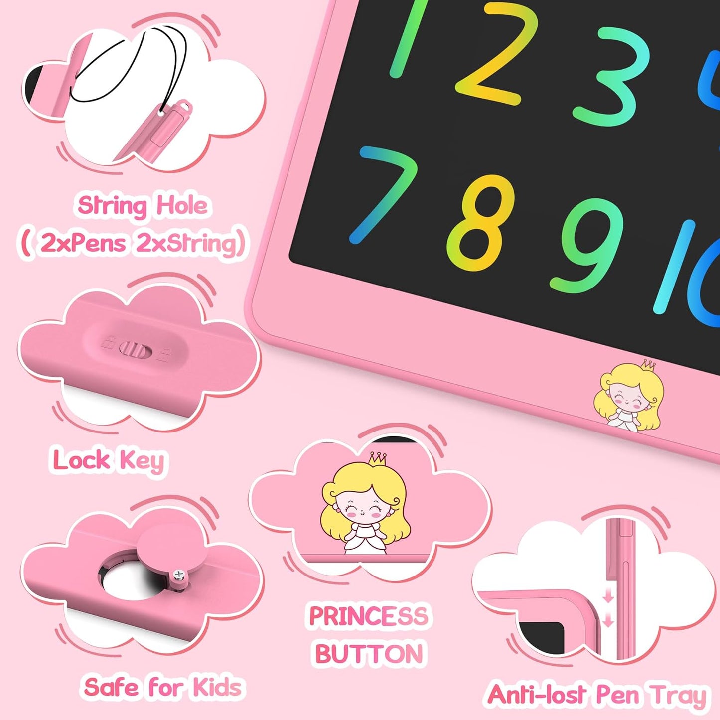 Hockvill LCD Writing Tablet for Kids 12 Inch, Toys for Boys Girls Drawing Pad for 3 4 5 6 7 Year Old Kids Toys, Toddler Erasable Doodle Board Travel Essentials, Children’s Day Gift for Kids - Pink