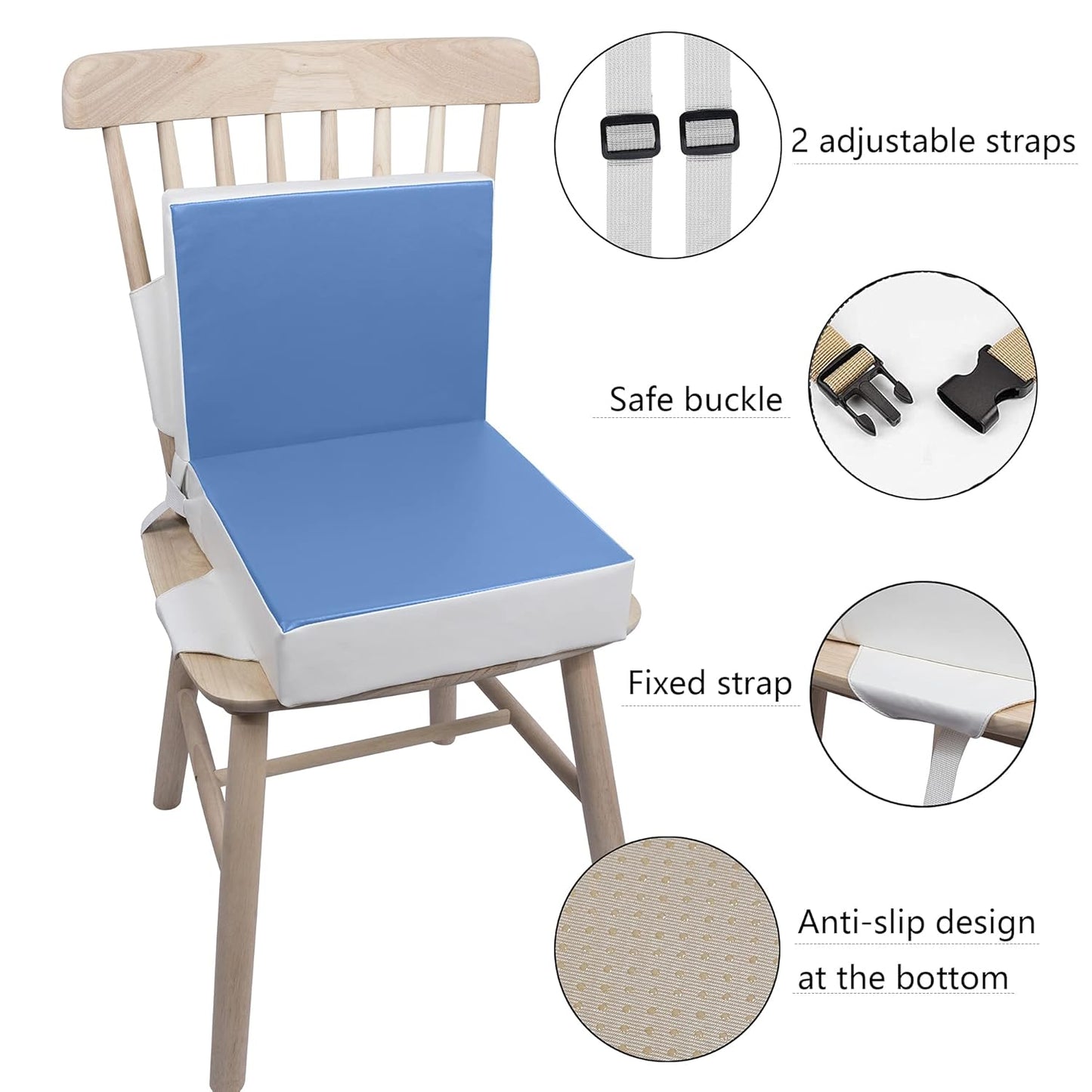 Kalawen Upgraded 2Pcs PU Washable Straps Safety Buckle Toddler Booster Seat for Kitchen Chair, Portable Travel