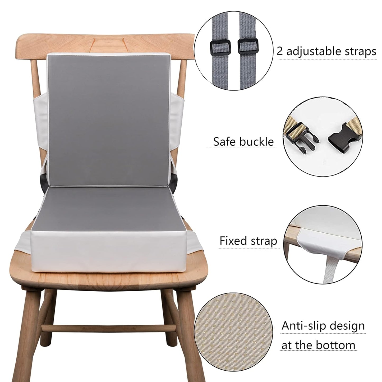 Kalawen Booster Seat for Kitchen Chair, Upgraded 2Pcs PU Washable Straps Safety Buckle Kids Toddler Booster Seat for Table