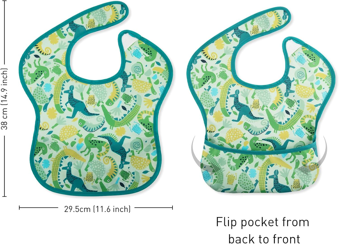 Mess Proof Baby Bib 3 Pack, Waterproof Led Weaning Baby Feeding Bibs with Food Catcher, Travel Feeding Bibs