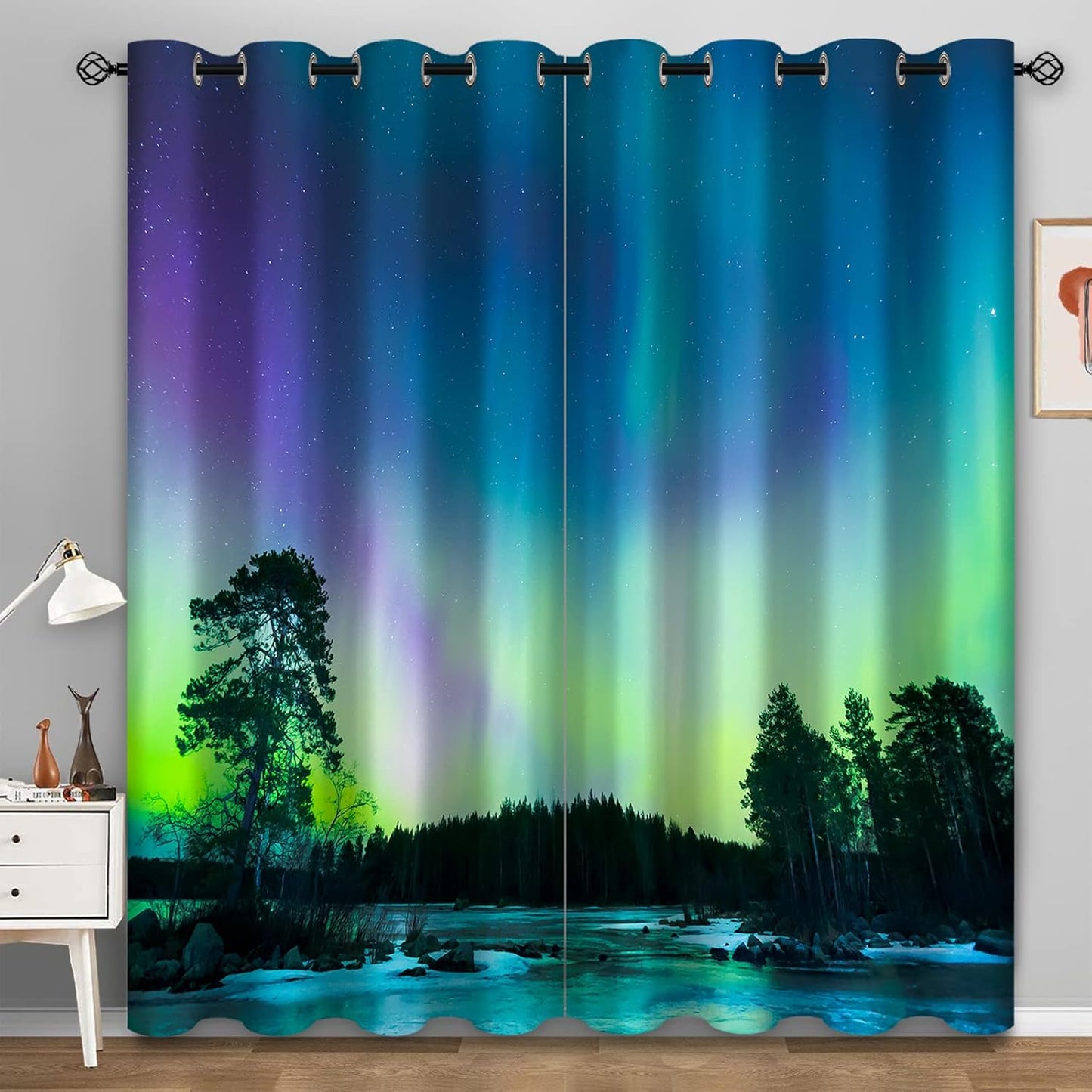 Aimego Colorful Aurora Blackout Curtains Beautiful Wonders of Nature Pattern Window Drapes Decor for Bedroom Living Room Grommet Top Room Darkening Curtains 2 Panel Set, 52"X63"