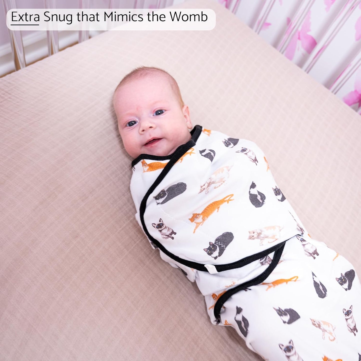 LollyBanks Baby Swaddles, 100% Organic Cotton Swaddle for Newborns Boys and Girls, 3-6 Months Swaddle Sacks with Easy Change Zipper, Newborn Swaddles Baby Registry (Cat Print)