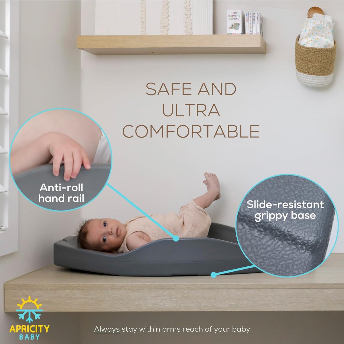 Apricity Baby Changing Pod- Grey - Waterproof Non-Slip Changing Pad Easy-to-Clean Diaper Changing Station for Dresser Tops Large Portable Wipeable Changing Pad for Newborns to Toddlers Diaper Changer