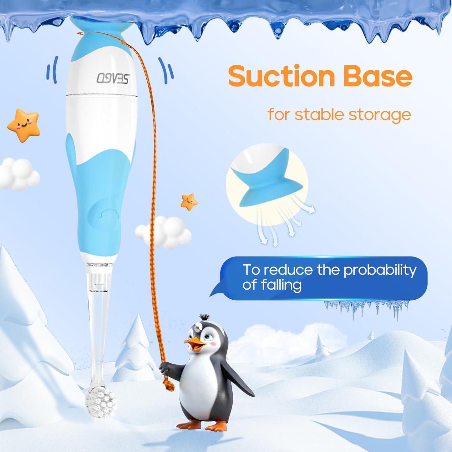 SEAGO Toddler Electric Toothbrushes for Baby Ages 0-3 Years, Baby Toothbrush with Smart Timer and Suction Base, 4 Replacement Brush Heads SG-513 (Blue-C)