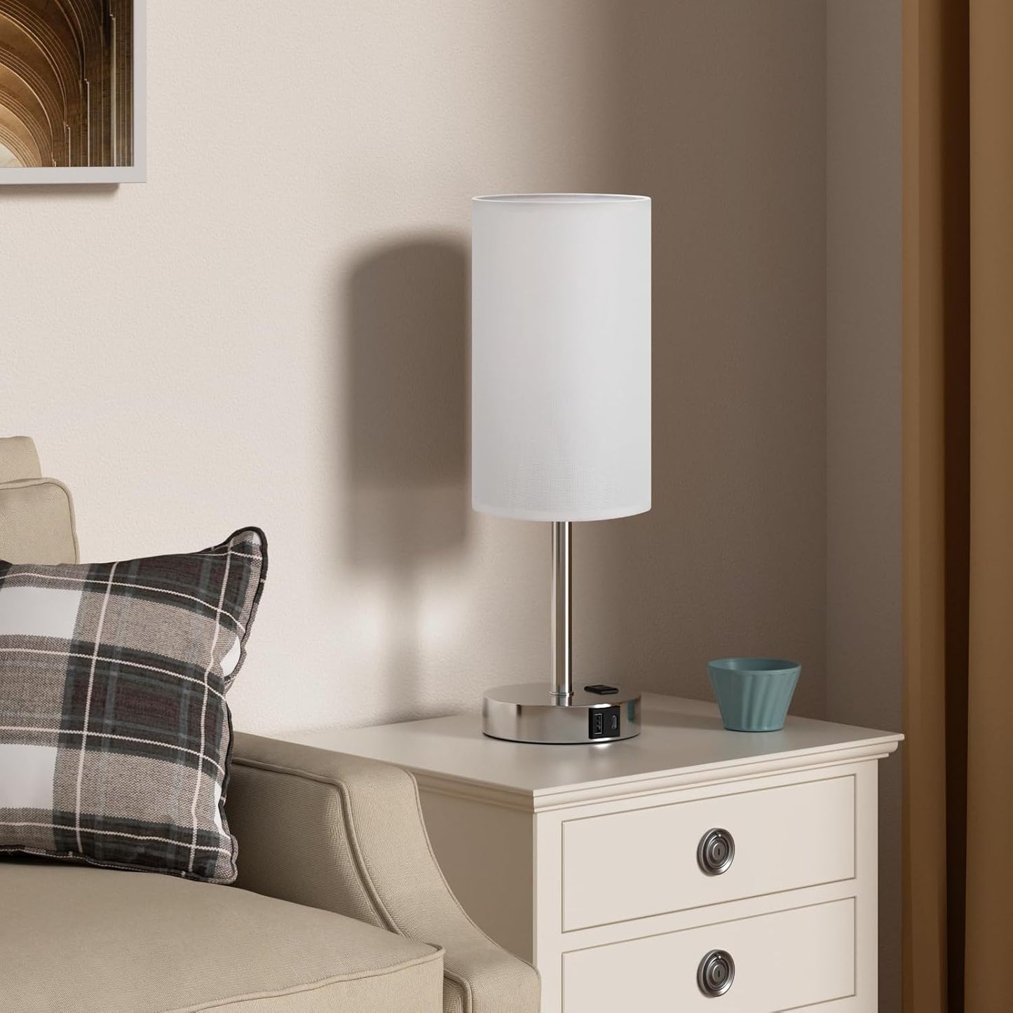 17.4Inch Bedside Touch Table Lamps for Bedroom - Tall Nightstand Lamp with USB-C USB-A Charging Ports White - 3 Way Dimmable Small Desk Lamp for Office, Dorm Room, Living Room, Reading