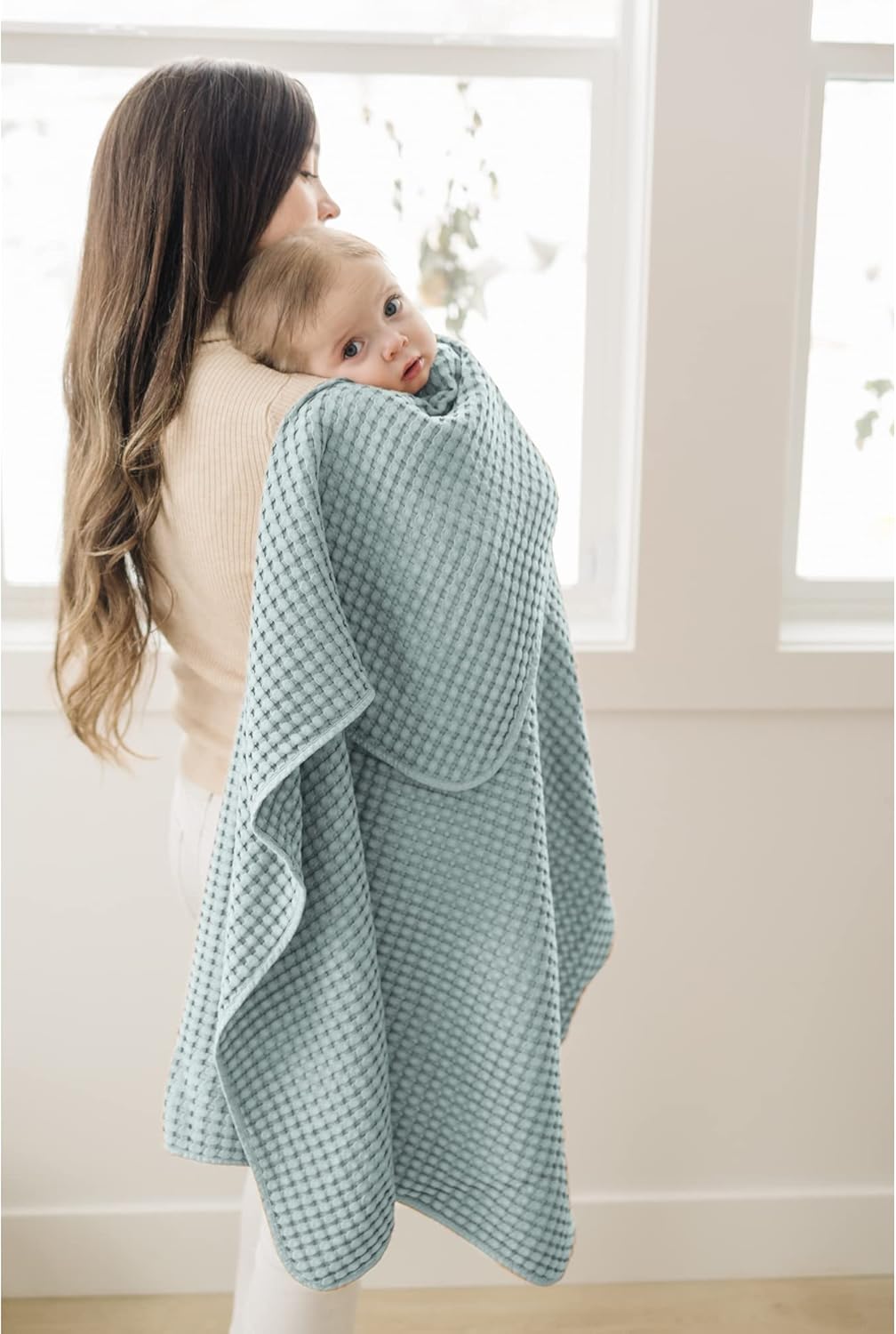 Konssy Waffle Baby Blanket - Soft & Cozy Nursery Swaddle Blanket, Lightweight Toddler Throw for Boys & Girls, Ideal for Wrapping(Light Green)