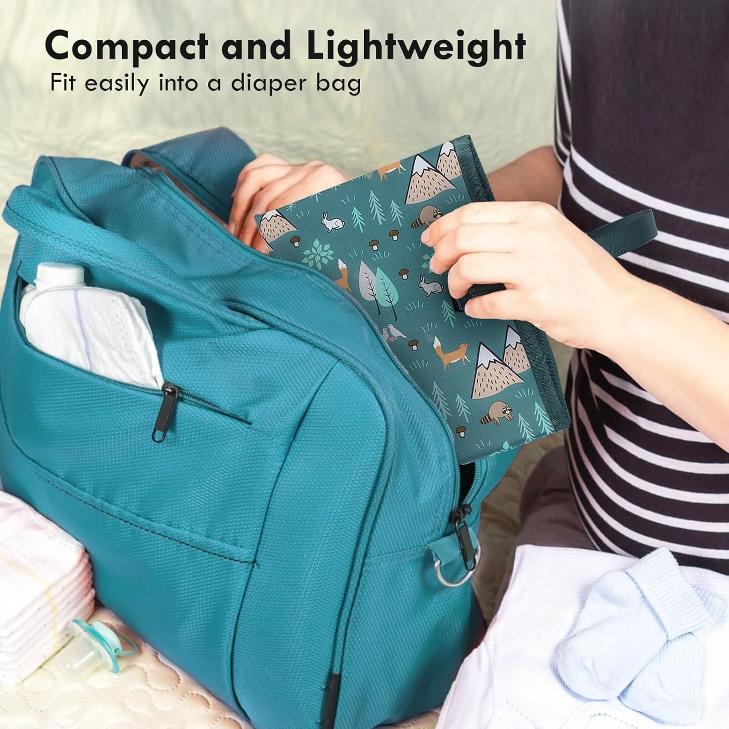 Portable Diaper Changing Pad for Baby - Waterproof Compact Changing Mat with Wrist Strap - Wipeable Travel Changing Pad for Diaper Bag - Gifts for Baby Shower by PHOEBUS BABY(Woods)