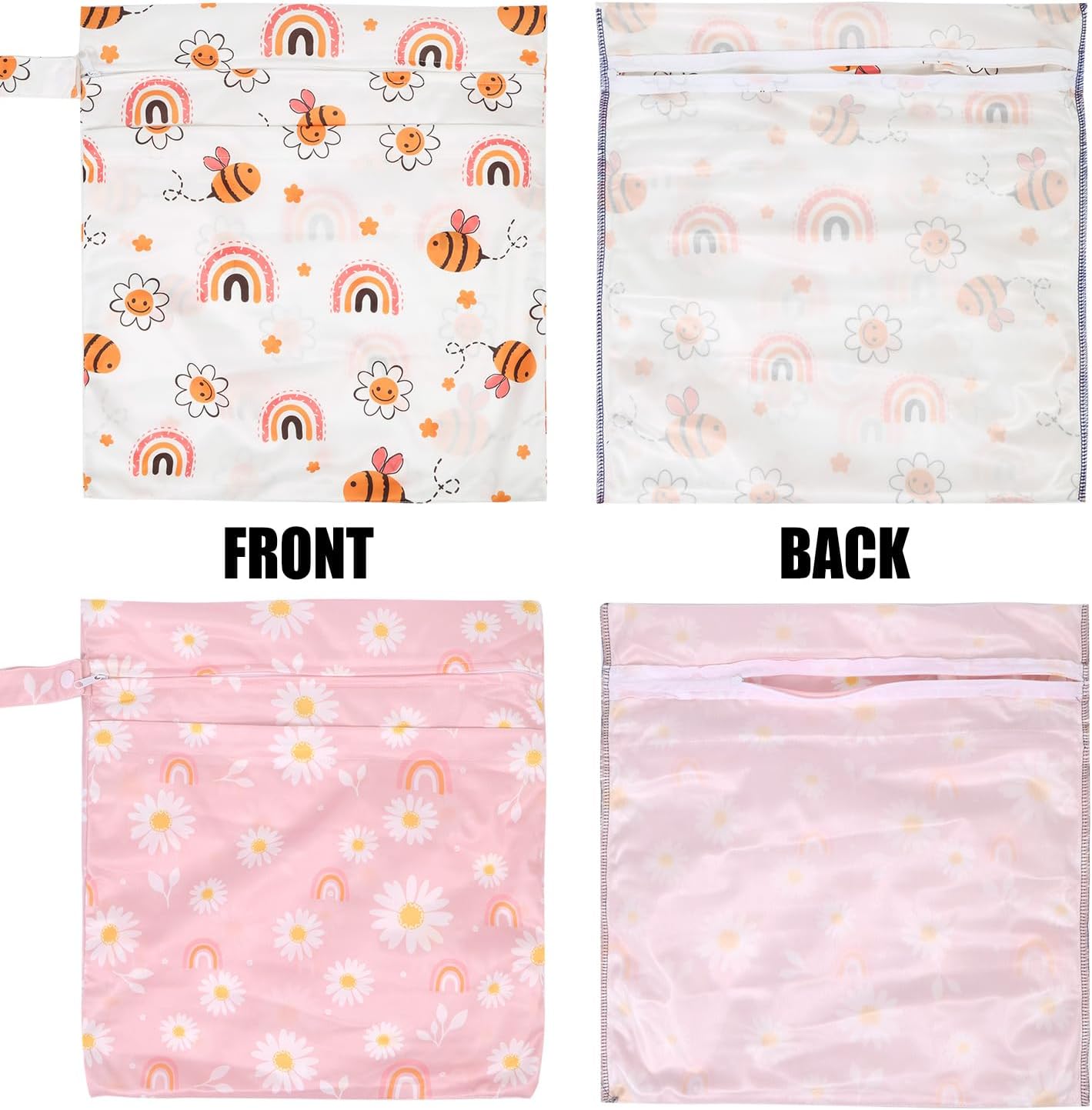 2pcs Travel Waterproof Laundry Bag, Cloth Diaper Wet Dry Bags with Handle & 2 Zipper Pockets, Reusable Washable Dirty Clothes Bag for Baby Adult Travelling Hanging, Bathing Beach Pool Daycare