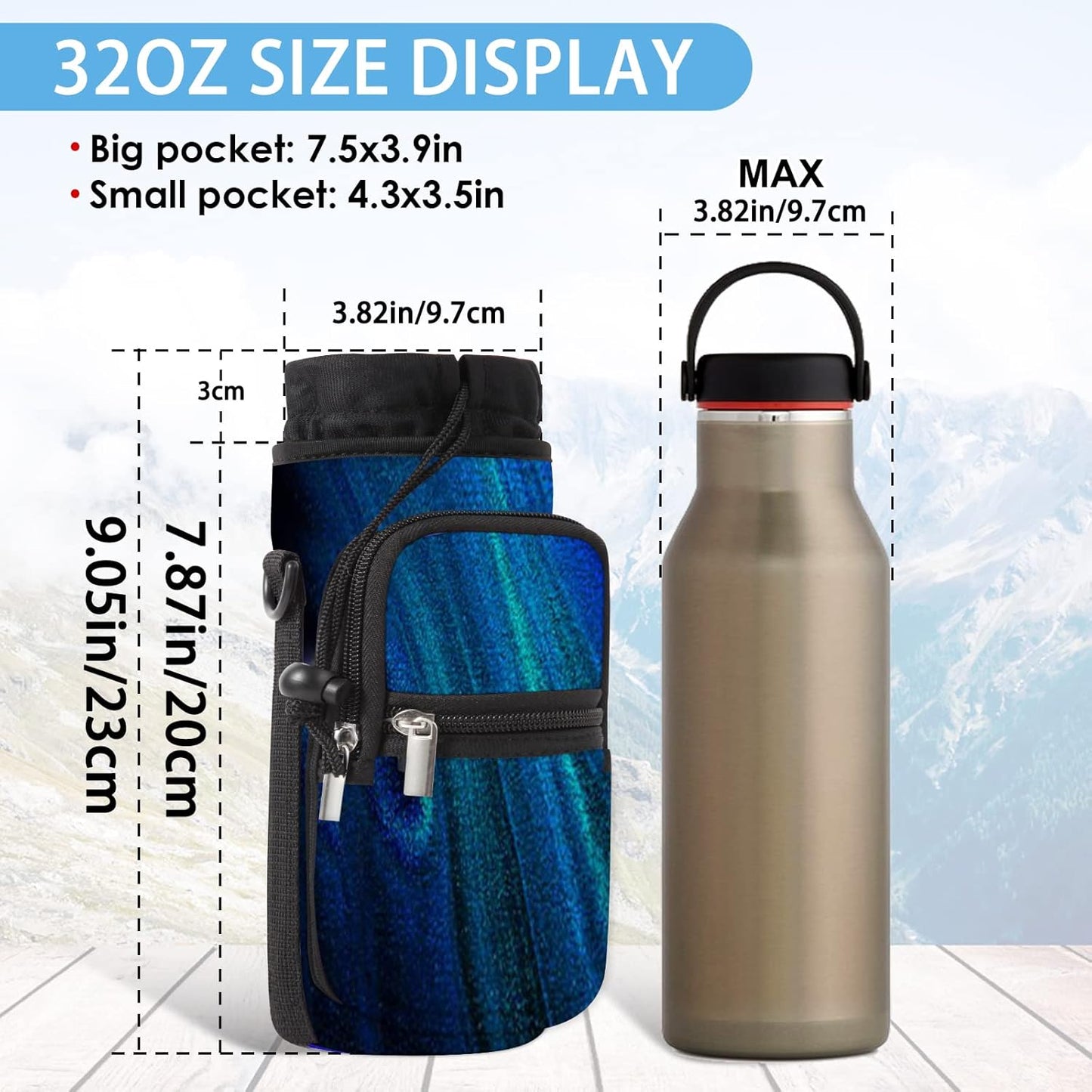 25/32/40/64oz Water Bottle Bag Holder Carrier-Insulated Crossbody Sling Case Sleeve with Strap & Pockets for Men Women Gym Cycling Travel Walking Hiking Camping