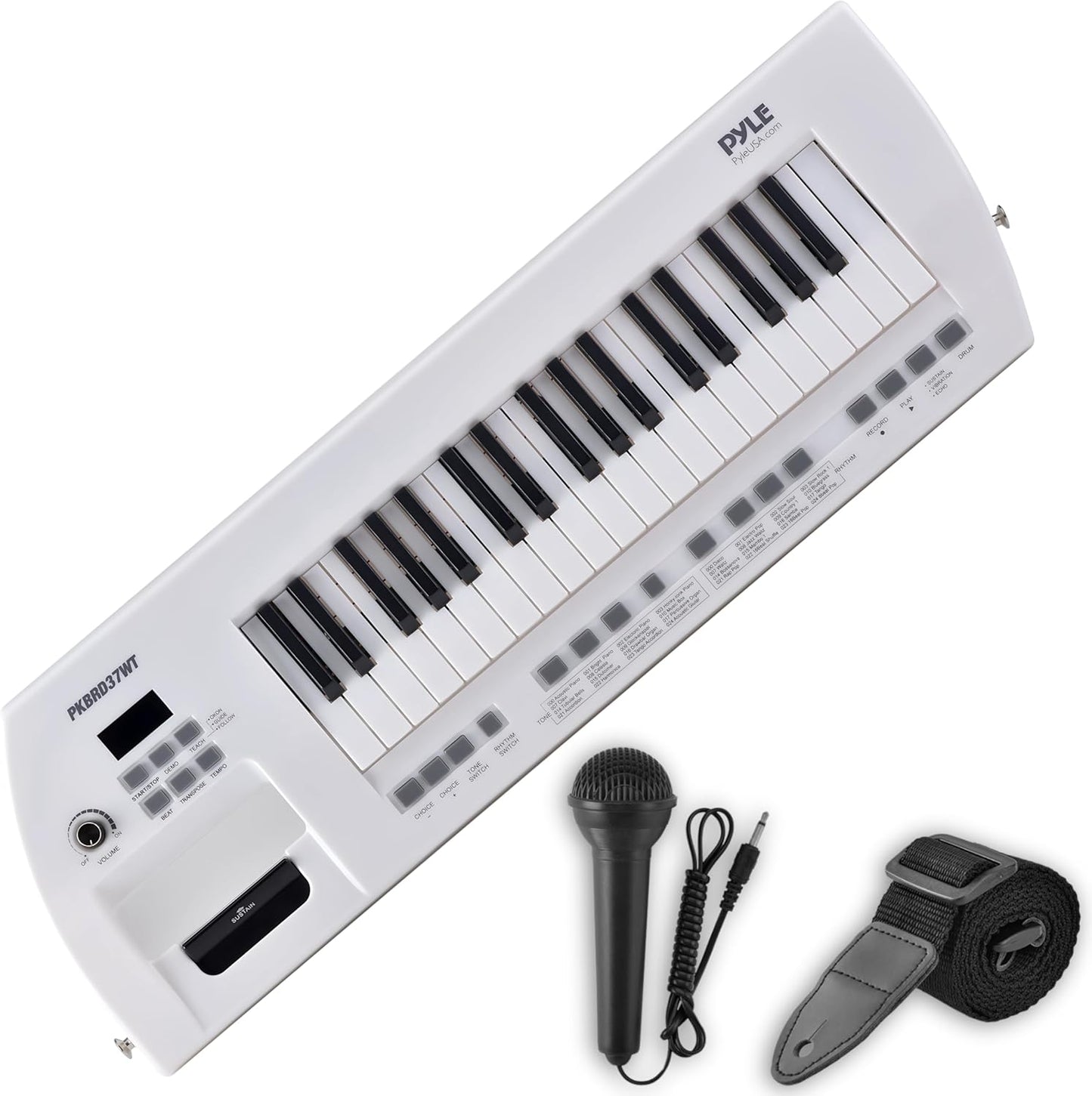 PYLE Electric Piano, 37 Keys Electric Keyboard Piano, Music Keyboard - Built-in Stereo Speakers, Rechargeable Battery, Wired Microphone, Portable Design, 200 Tones, 200 Rhythms, 50 Demos Included