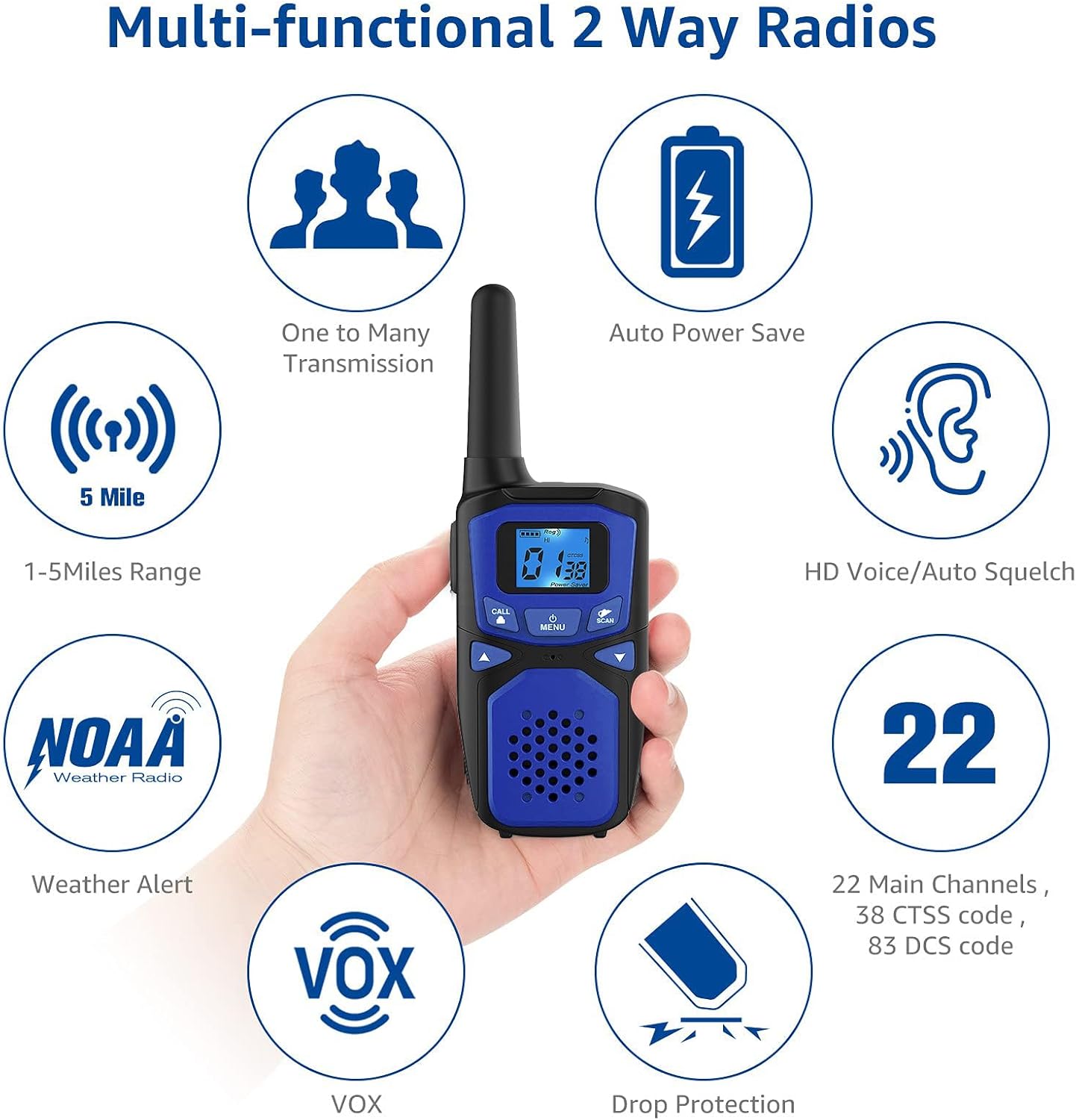 Adult Walkie Talkie WokTok Long Range Rechargeable Portable Two-Way Walkie Talkie, Hiking Accessories, SOS Sirens, NOAA Weather Alarms, Kid's Toys, Easy-to-Use Rechargeable Walkie Talkies,3 Pack