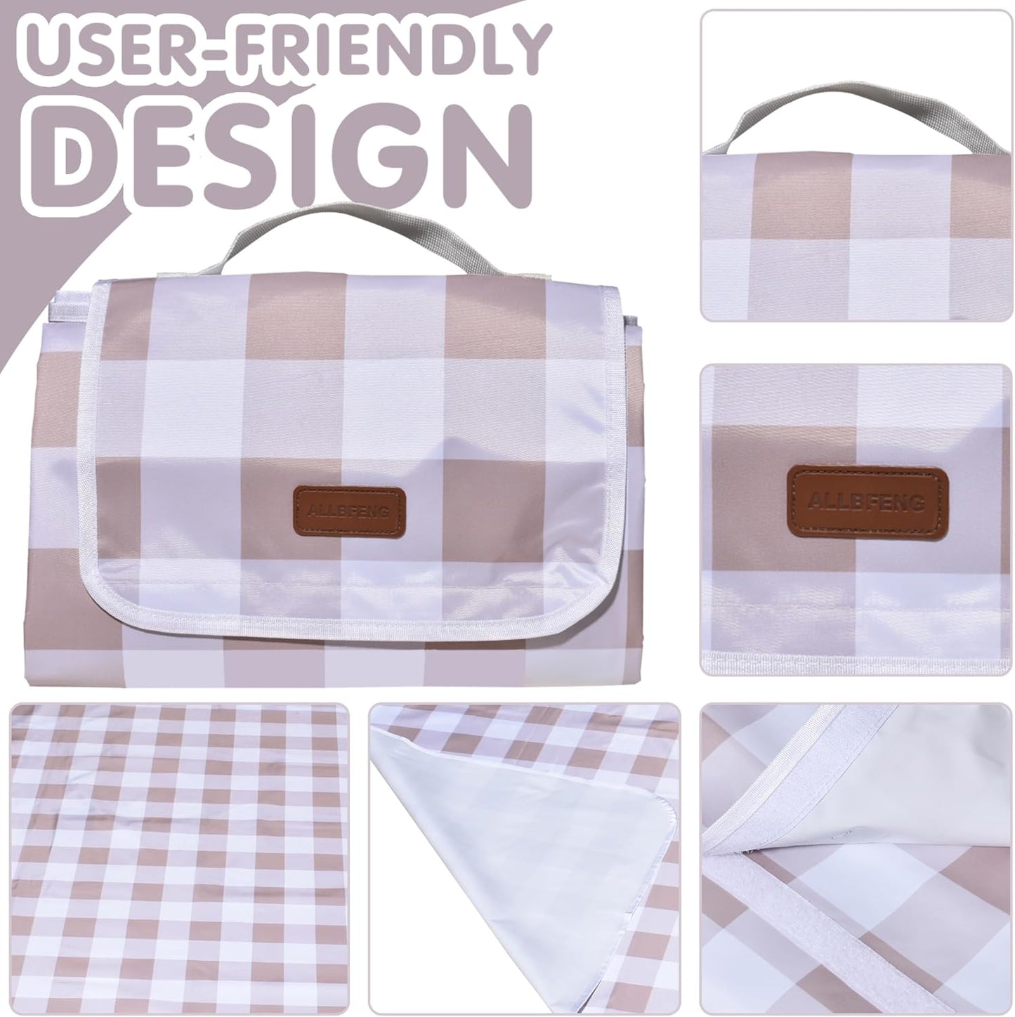 80"x80" Extra Large Waterproof Outdoor Mat - Sandproof Foldable Picnic Blanket for Family Camping, Backyard, Beach Parties - Heavy Duty & Easy Storage (Light Brown)