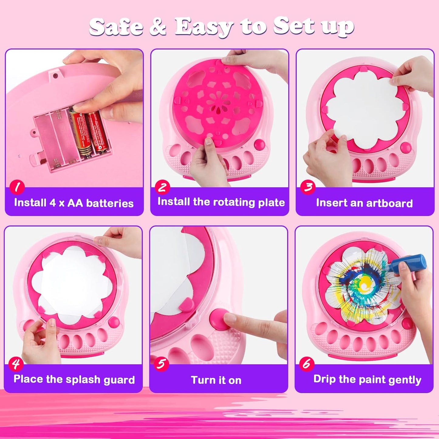 Arts and Crafts for Kids Ages 4-8,Paint Spin Art Machine Kit,Art Craft Set for 6-9 Year Old,Cool Painting Spinner Toys Kits Set,Art Supplies Birthday Gifts for Boy Girl Ages 6 7 8 9 10 11 12 Pink