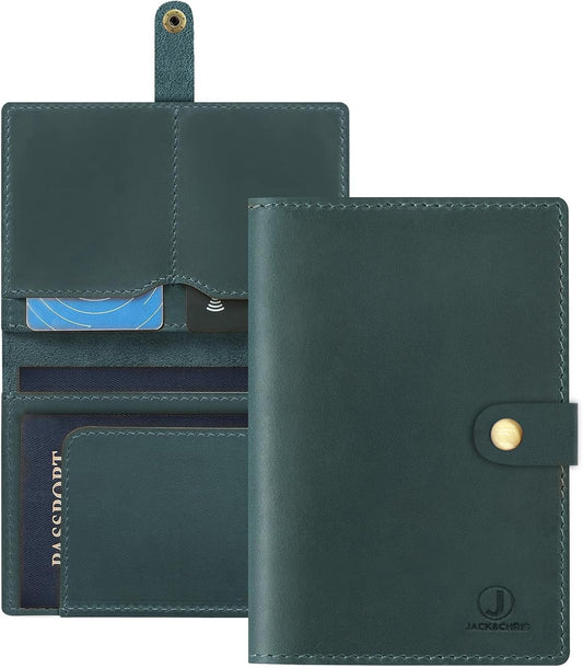 Jack&Chris Genuine Leather Passport Holder For Travel, RFID Blocking Handmade Passport Holder with Card Case Organized & Safe, Quality Travel Essentials for Women and Men for Gifting, Blue