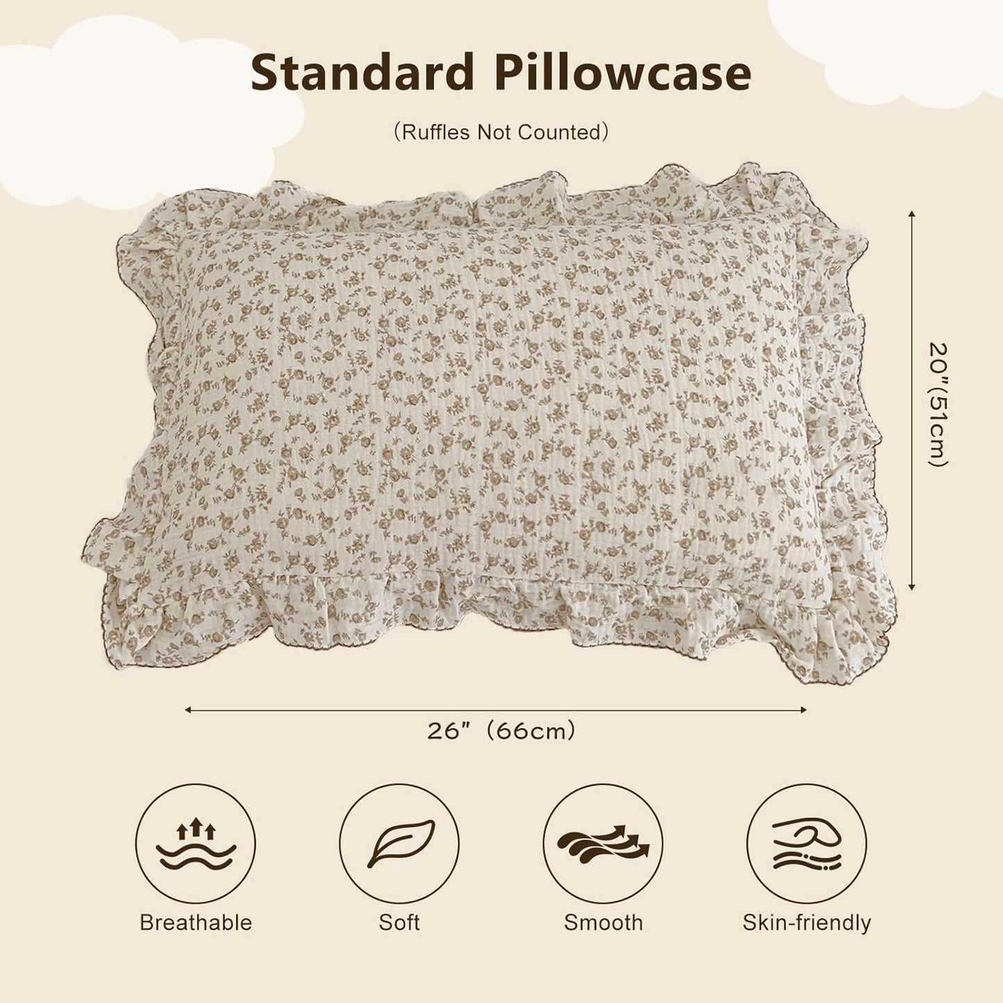 BuLuTu Cotton Muslin Kids Toddler Pillowcase Standard Cute Camellia Flowers Super Soft Travel Pillow Nursery Pillowcase for Boys,Girls,Bedding Decor Machine Washable, Durable Pillowcase,1 Piece