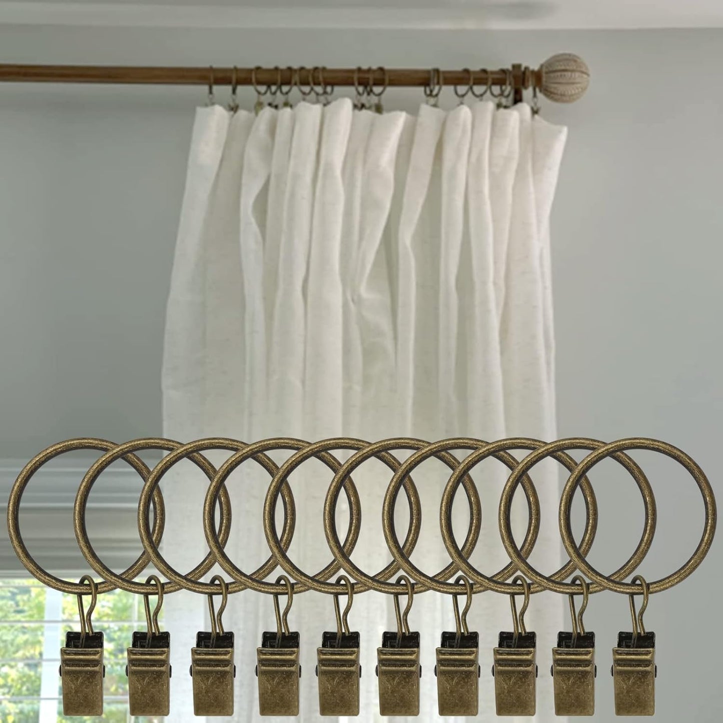 40 Pack Bronze Curtain Rings with Clips, Curtain Hooks Hangers Clip Rings for Hanging Drapes Bows Hat, Drapery Rings 1.26 in I D, Fits up to 1 in Diameter Curtain Rod.