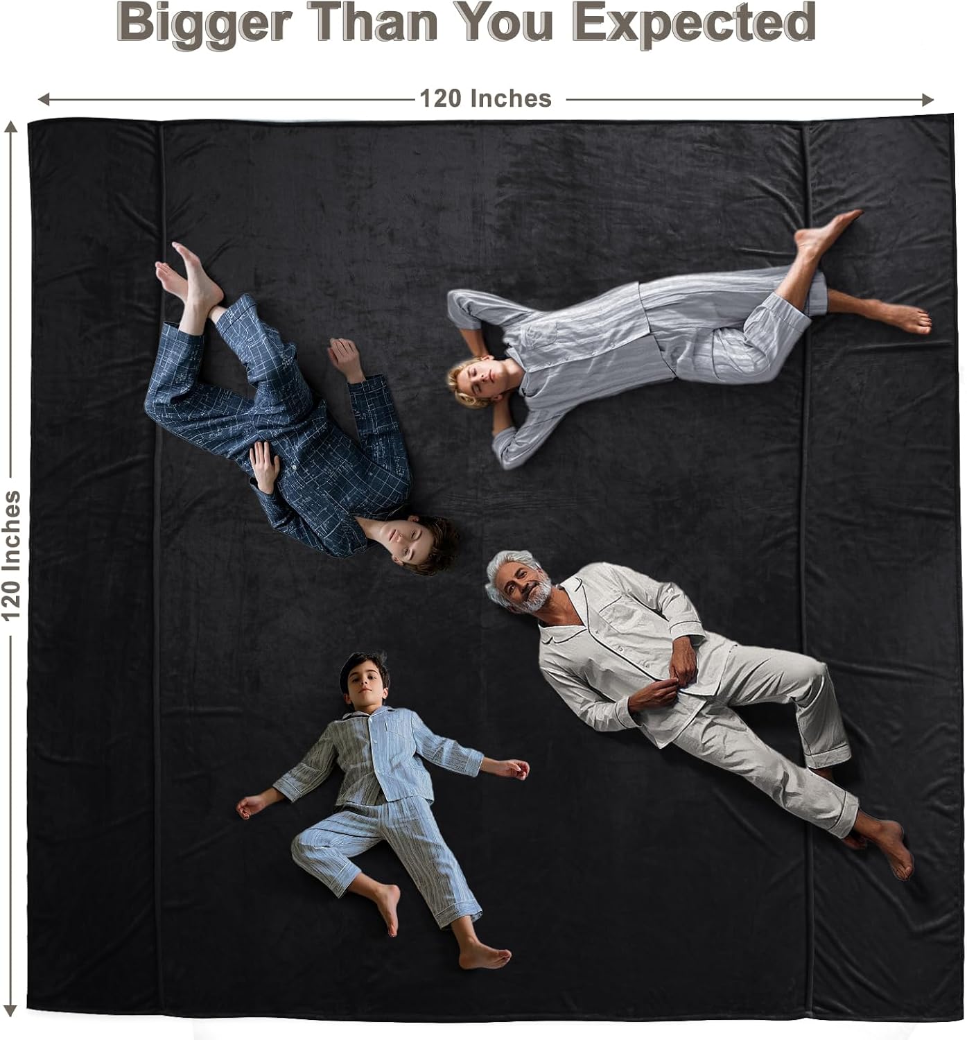 PHF Oversized King Fleece Blanket 120"x120", No Shed No Pilling Big Soft Blanket, Extra Large 10'x 10' Lightweight for Bed, Sofa Travel and Camping, Suitable for All Season, Black