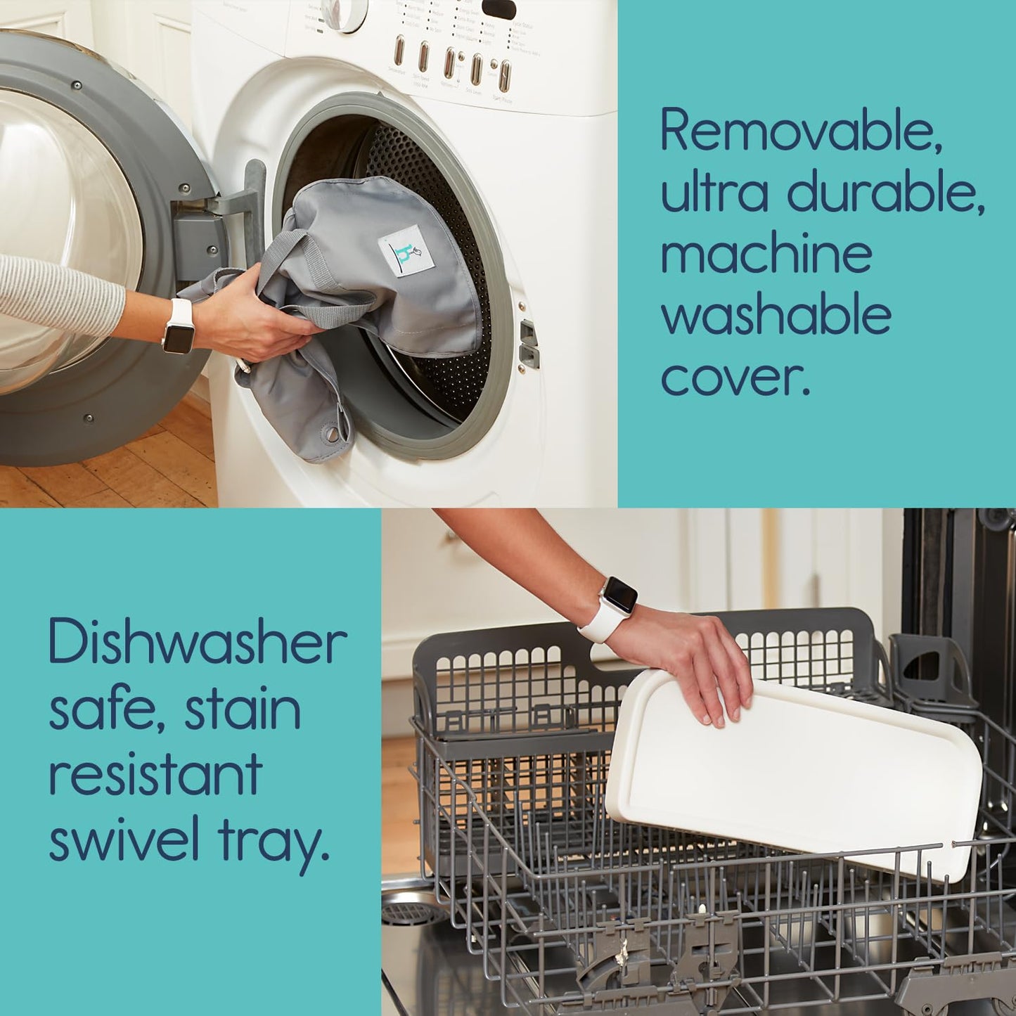 Hiccapop OmniBoost Travel Booster Seat with Tray for Baby, Dining Table, Camping, Beach, Grandma’s | Folding Portable Tip-Free Design Straps to Kitchen Chairs