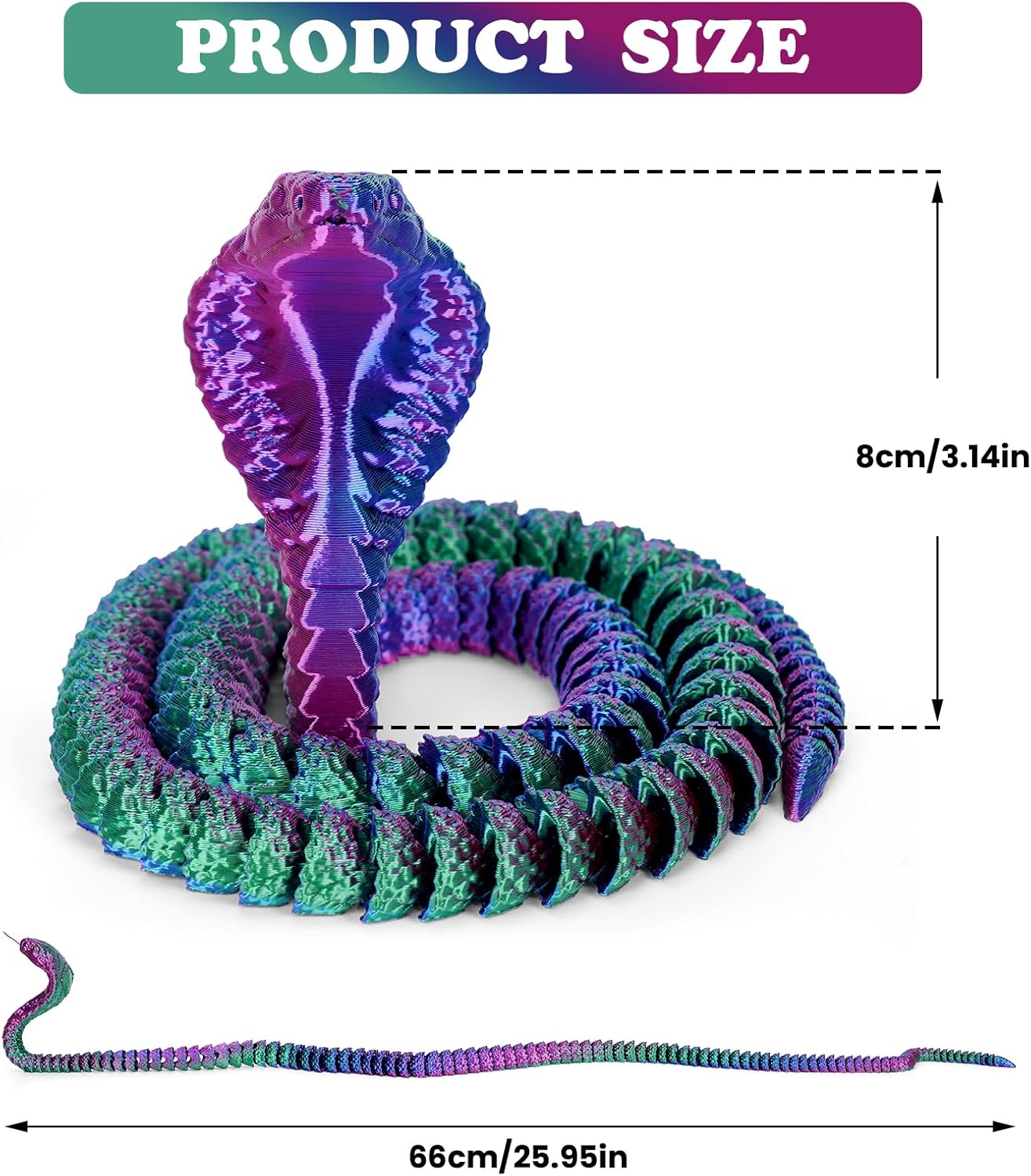 3D Printed Snake 3D Printed Animals 26in Printed Cobra Fidget Toys for Adults 3D Printed Articulated Cobra Flexiable Crystal Snake Toys for Home Office Decor