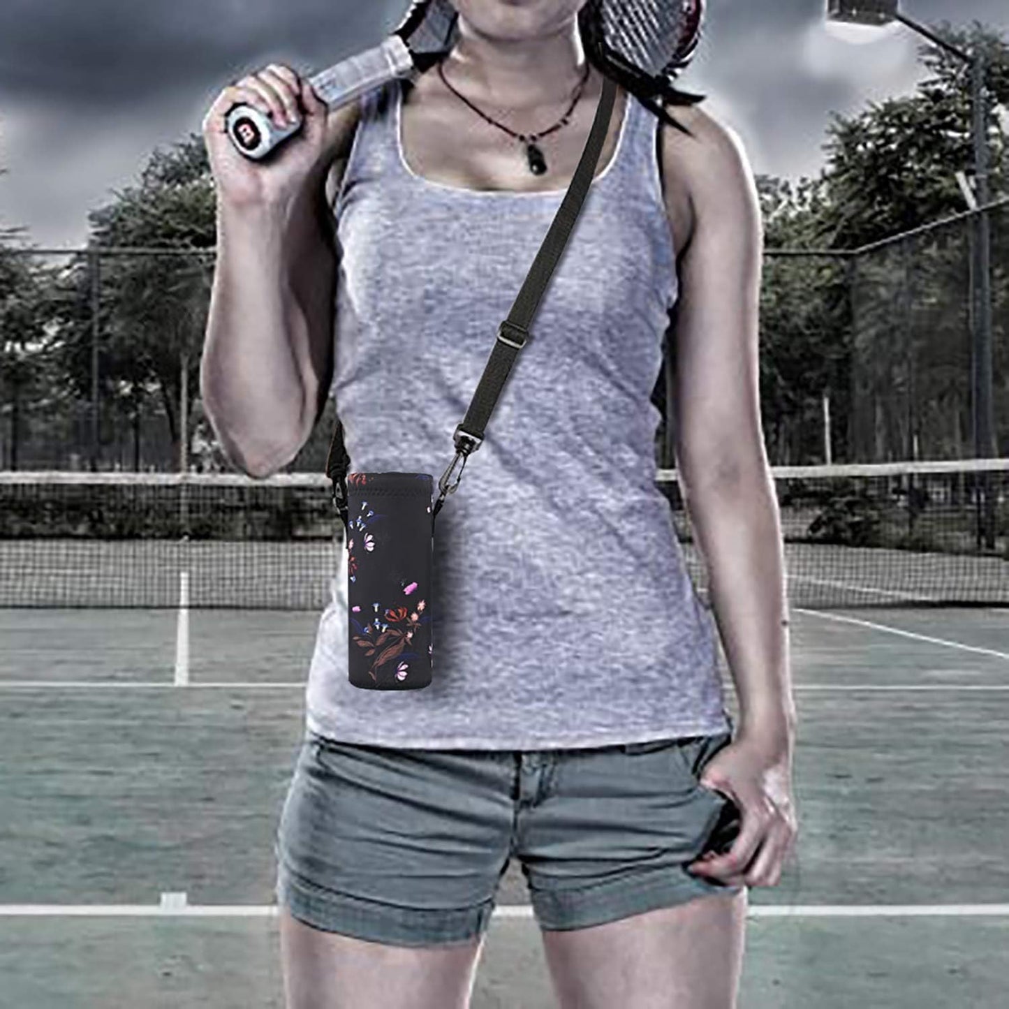 AUPET Water Bottle Sling Bag Carrier Crossbody Sleeve,Insulated Neoprene Bottle Case Holder Pouch Cover 500ML/17oz with Shoulder Strap for Walking Women Men