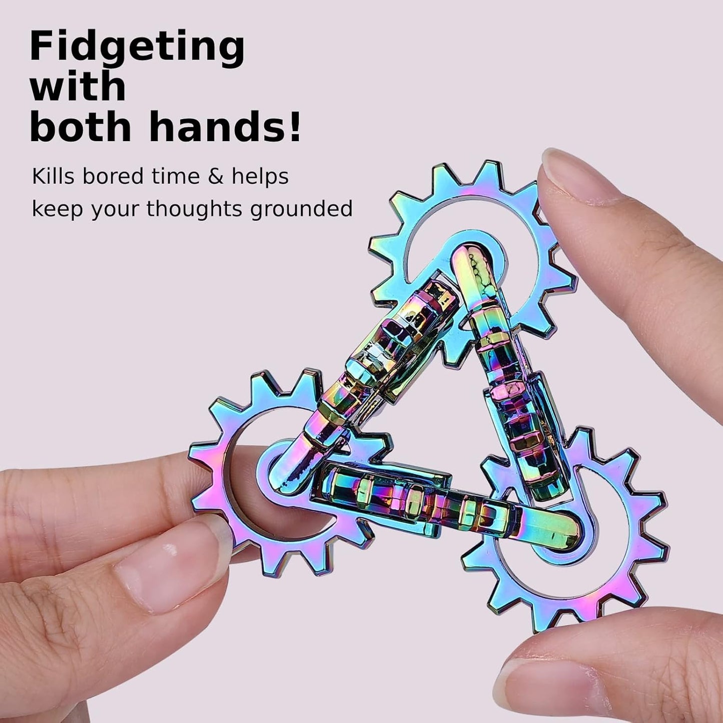 Infinity Gear Fidget Toy, Solid Metal Never Ending Flippy Novelty Kinetic Desk Toy, Relieve Stress, Anxiety, Promotes Focus, Keep Fingers/Hands Busy, Avoid Bad Habits (Rainbow)
