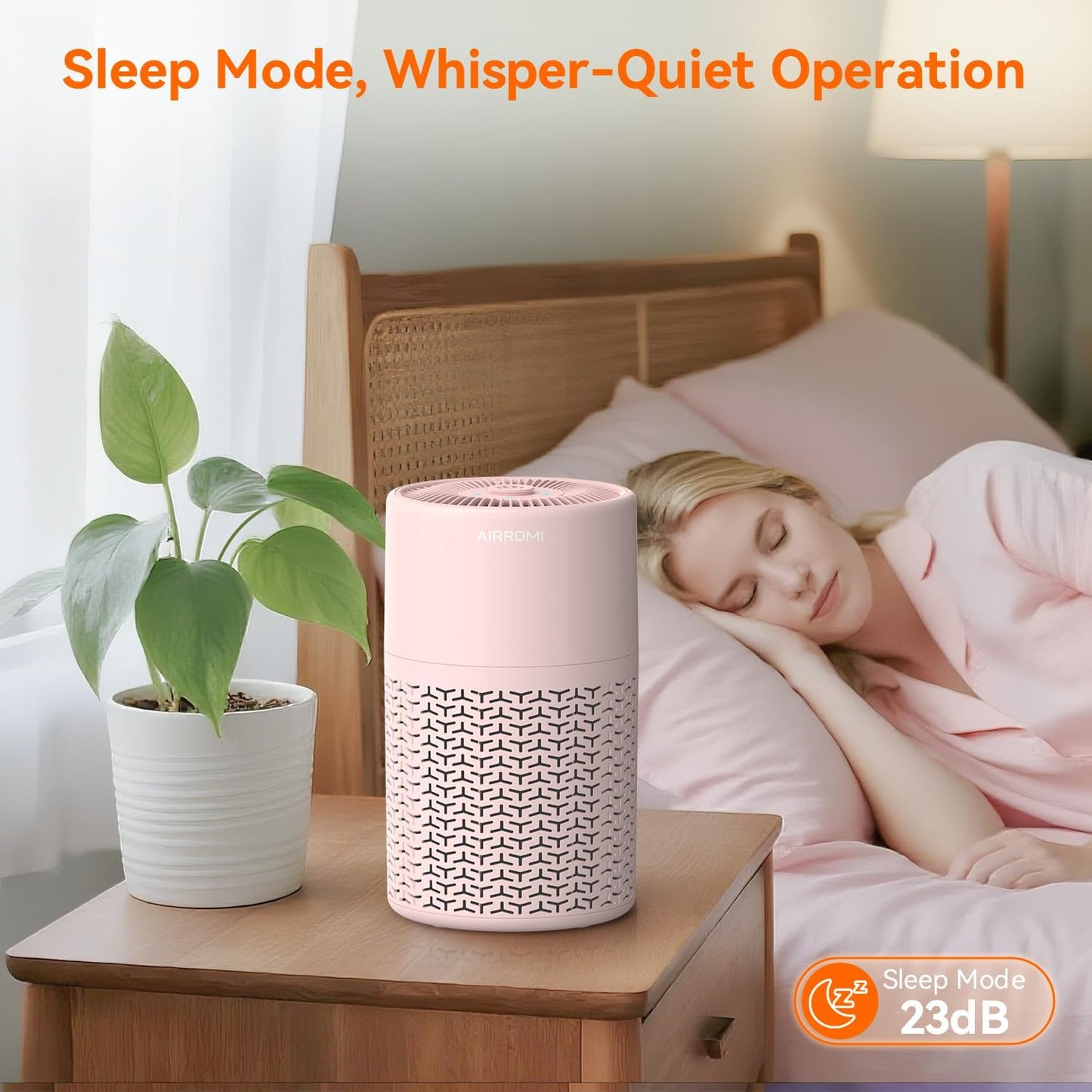 AIRROMI Pets Air Purifier for Home Allergies,Up to 660 ft².Yellow Deodorizing Activated Carbon Filter,With Fragrance Sponge for Better Sleep,Night Light,Pet Dander,Smoke,Odors,Air Cleaner A2002 Pink