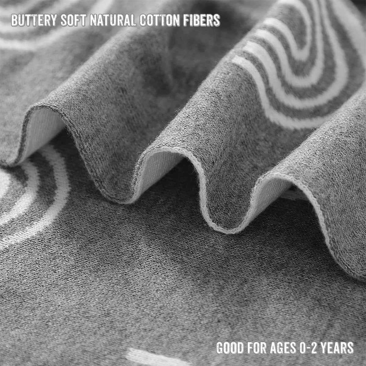 Gender Neutral Receiving Blanket 100% Cotton Buttery Soft Cozy Receiving Swaddle Crib Stroller Blanket for Shower Gift Registry for Newborns, Infants, Toddlers (Rainbow - Grey)