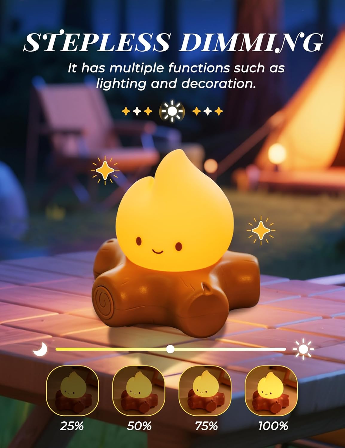 3pcs Cozy Campfire Nightlight Kits, Soothing Nature Sounds, White Noise Night Light for Baby Adult, Rechargeable, Cute Flame Lamp, Best Gift for Kids Bedrooms Camping Trips