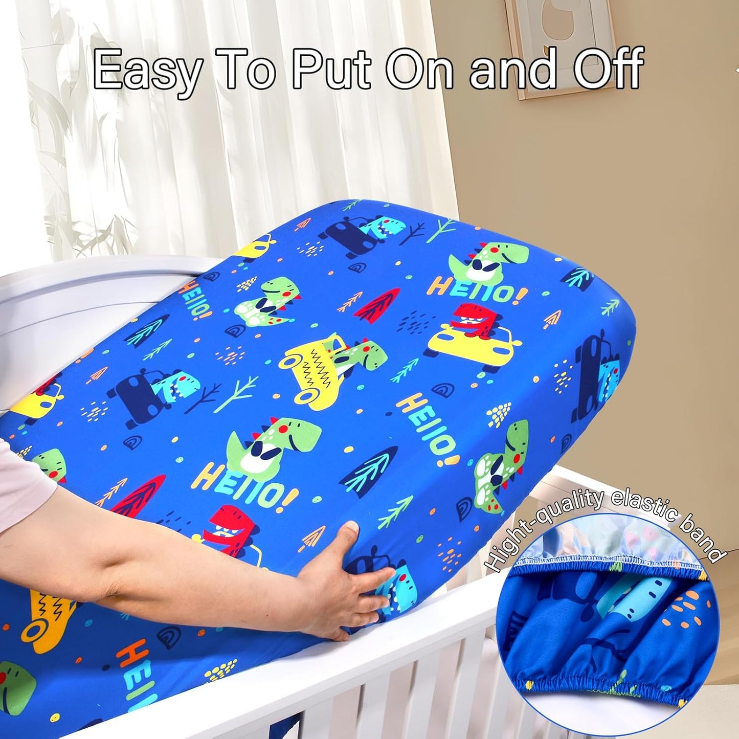 UOMNY Crib Sheet, Dinosaur Crib Sheets Baby Sheet for Standard Crib and Toddler Mattresses Nursery Bedding Sheet Crib Mattress Sheets for Boys and Girls 1 Pack Toddler Sheet