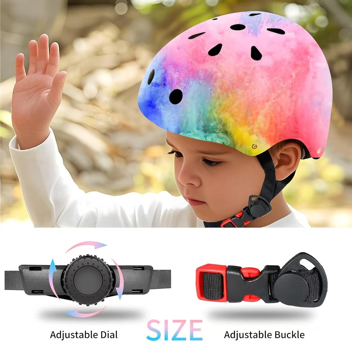 Adjustable Color Gradient Skateboard Helmet for 3-5-8-14+Ages【Toddler Kids Youth Adult】 Girls Boys Woman.Bike Helmet for Multi-Sports Cycling Bicycle Scooter Inline Roller Skate Rollerblading