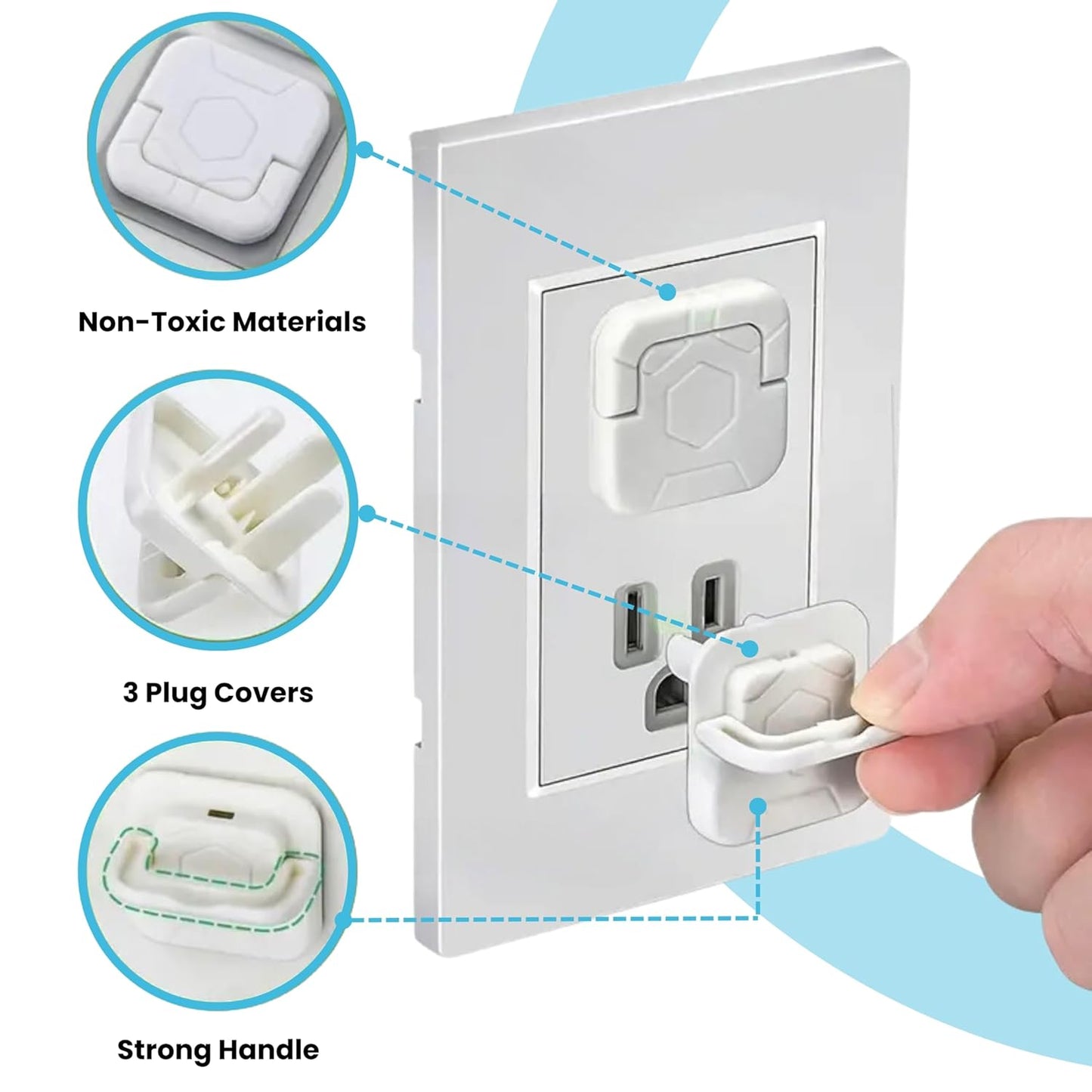 60 Pack Outlet Covers Baby Proofing with Pull Handle- Plug Covers Baby Proofing- White Baby Proof Outlet Covers 3 Prong Child Proof Outlet Cover- Shock Prevent Plug Protectors Baby Proof Plug Covers