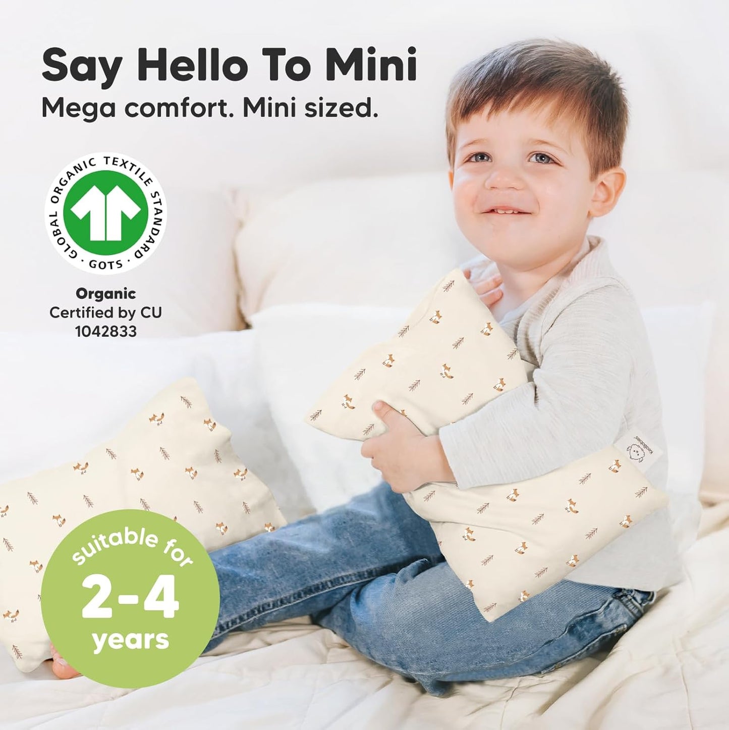 Mini Toddler Pillow with Pillowcase - 9x13 My Little Dreamy Travel Kids Pillow for Sleeping, Toddler Bed, Small, Tiny, Organic Cotton Pillowcase, Soft & Breathable, Kids 2-4 Years Old (Fox Tales)