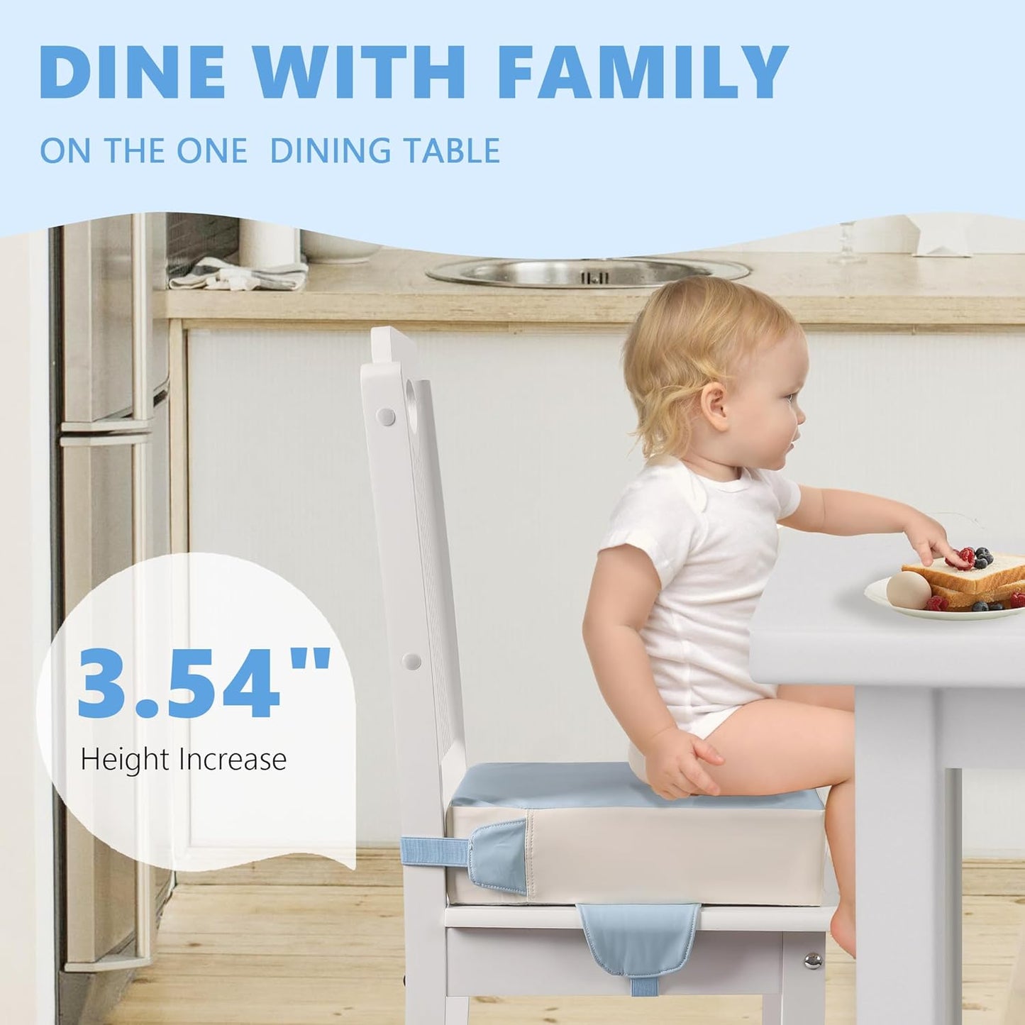 Booster Seat for Kitchen Chair with Adjustable Straps, Toddler Booster Seats for Dining Table Portable for Travel Camping Eating, Booster Cushion for Table for Baby Child Infant Kid Boy Girl